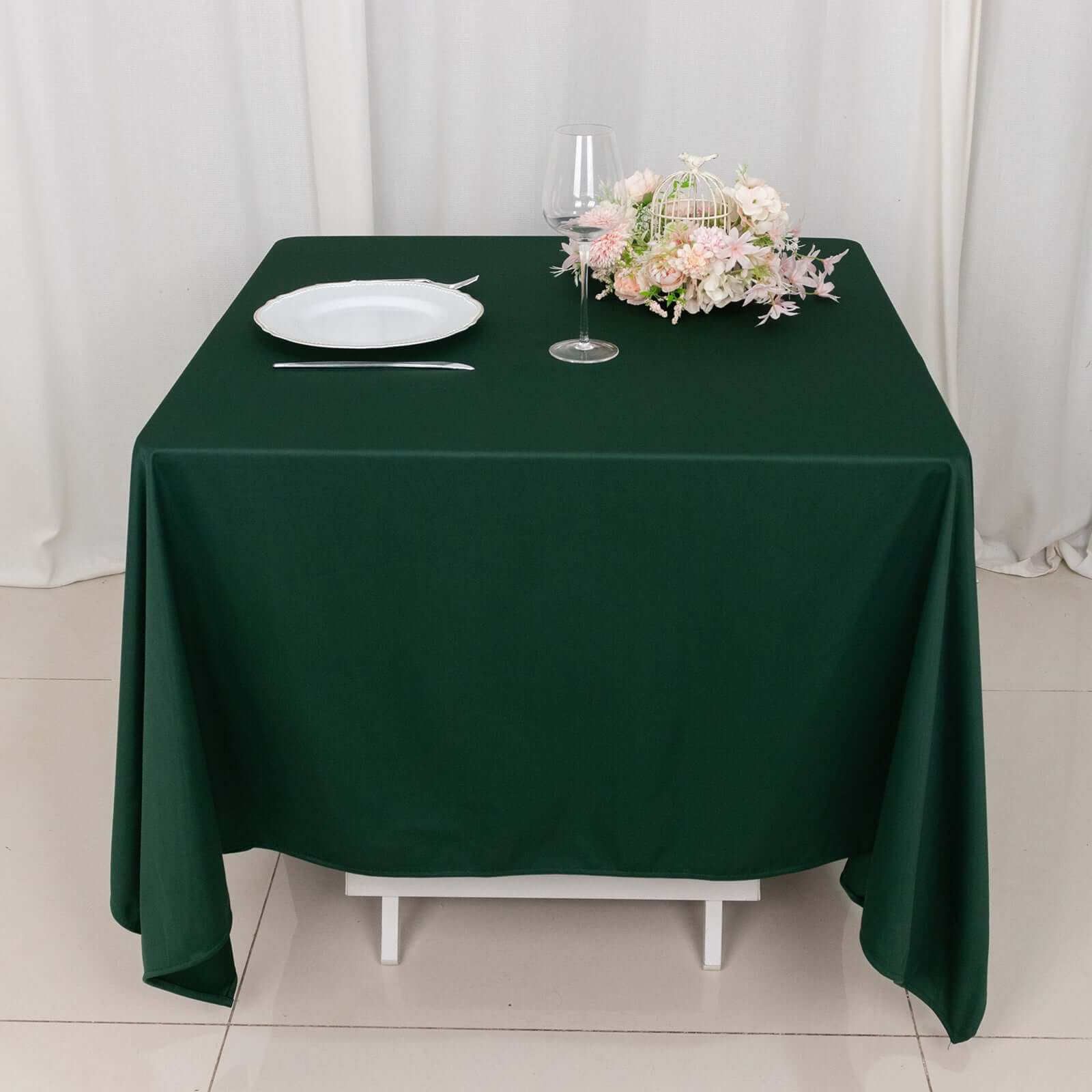 Premium 70x70 Square Scuba Tablecloth in Hunter Emerald Green - Wrinkle-Free & Stain-Resistant Deal