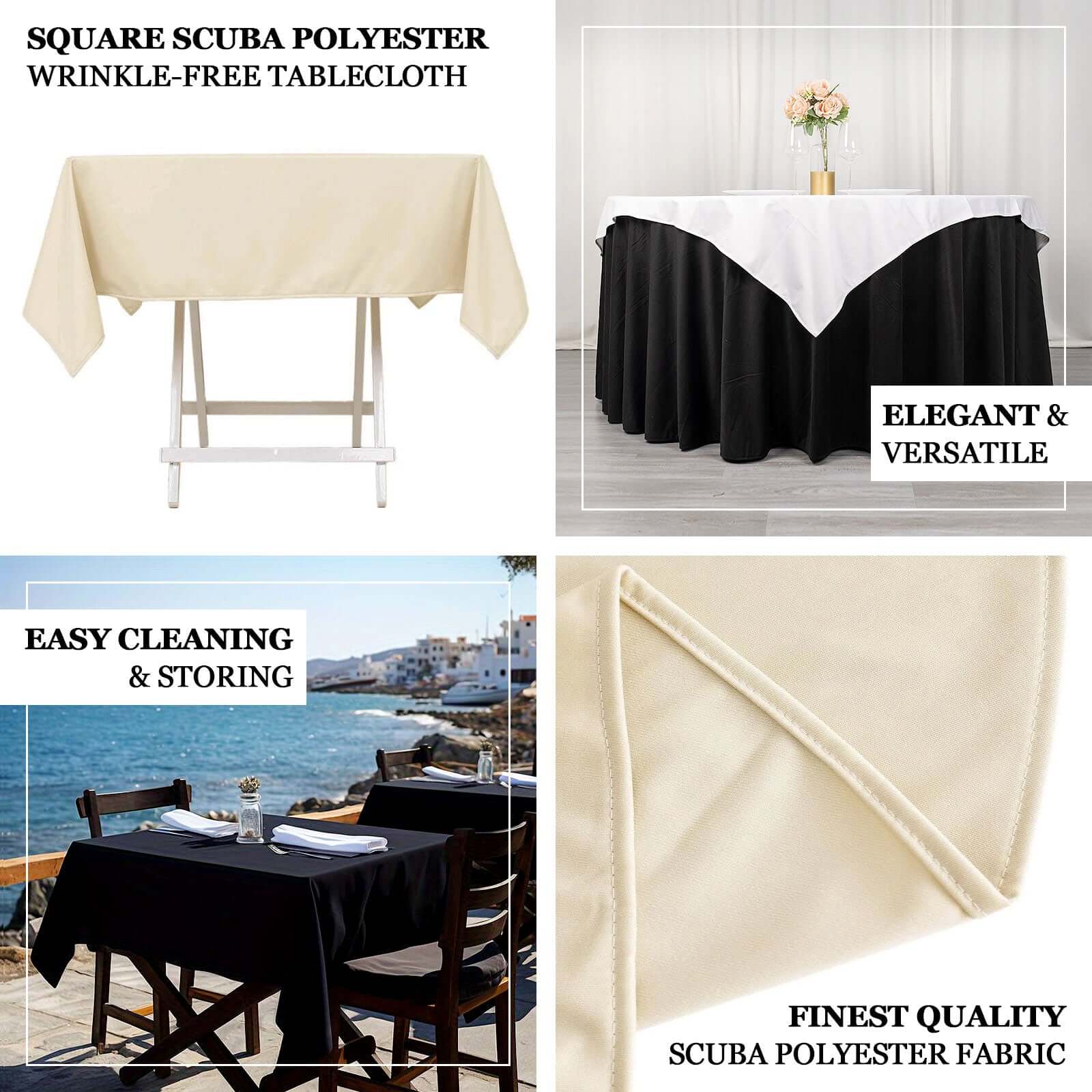 Exclusive Navy Blue Scuba Polyester 54x54 Square Table Overlay - Wrinkle & Stain Free