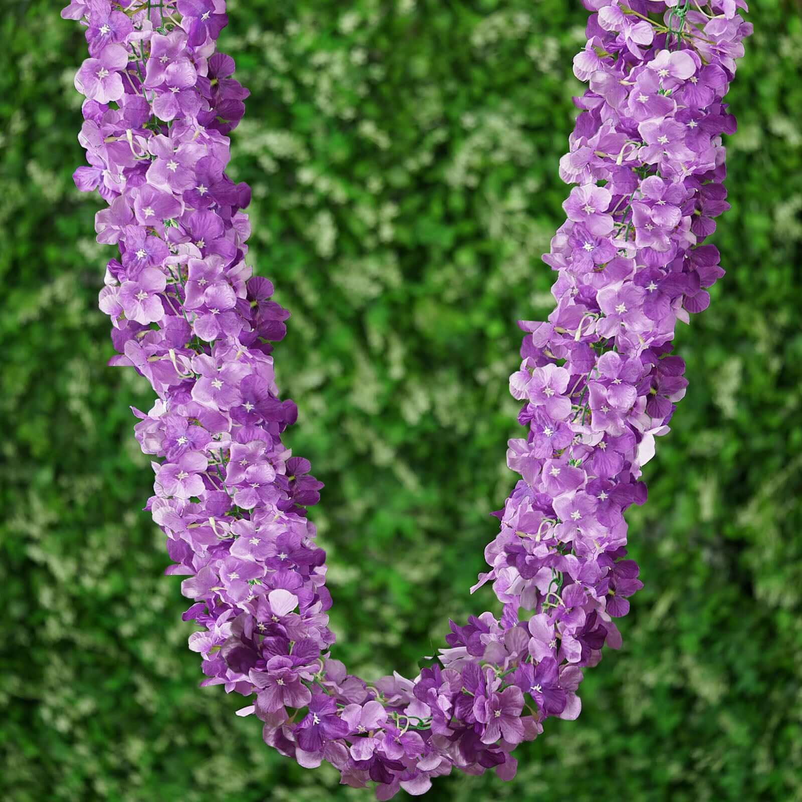 7-Foot Long Purple Artificial Silk Hydrangea Hanging Flower Garland with 300 Blooms