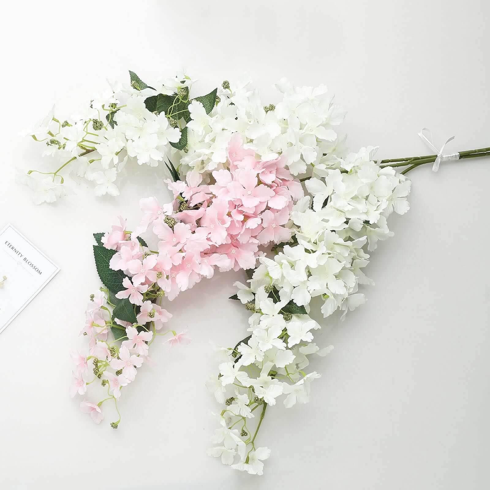 Get 4 Artificial Silk Peegee Hydrangea Flower Branches, 41 Inches Tall, White Dual - Tone
