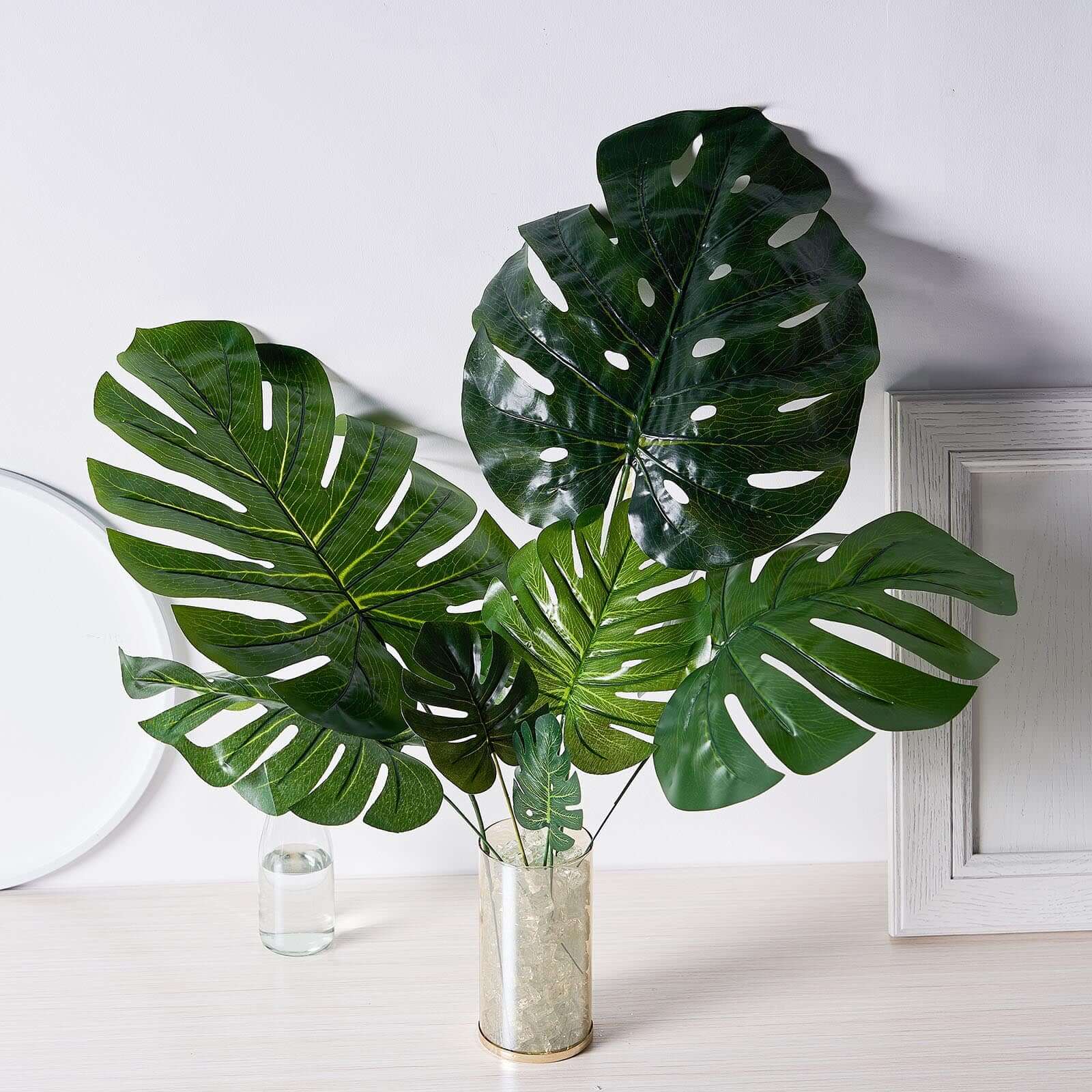 6-Piece Assorted Green High-Quality Silk Artificial Monstera Leaf Stems
