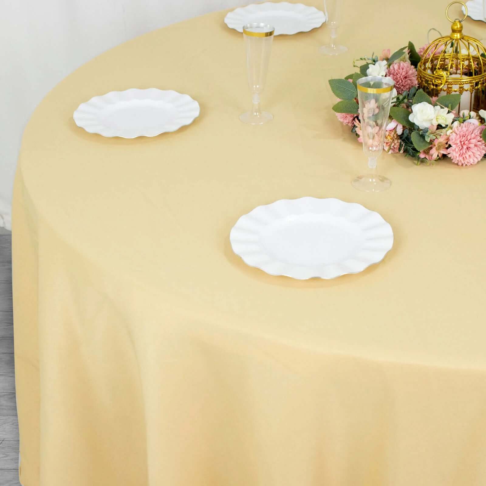 Champagne 108' Dia. Premium Polyester Wrinkle-Resistant 220GSM Round Tablecloth for Weddings and Parties
