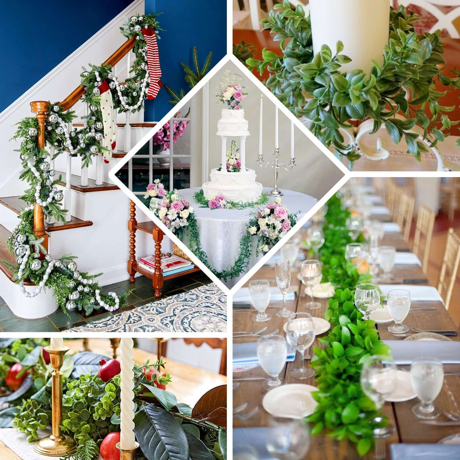40-Foot Artificial Silk Cream Ranunculus and Eucalyptus Willow Leaf Garland - Ideal Decor
