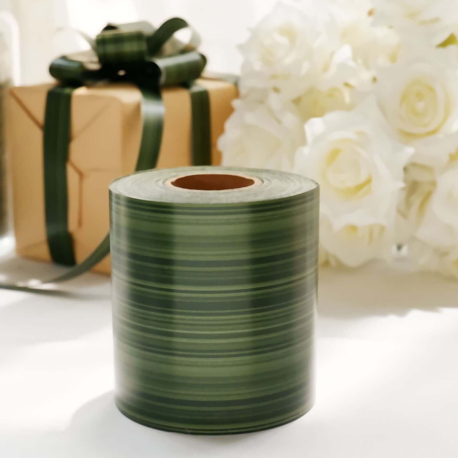 50-Yard 4-Inch Green Ti Leaf Double-Sided Waterproof Satin Ribbon for DIY Bouquet and Craft Supplies
