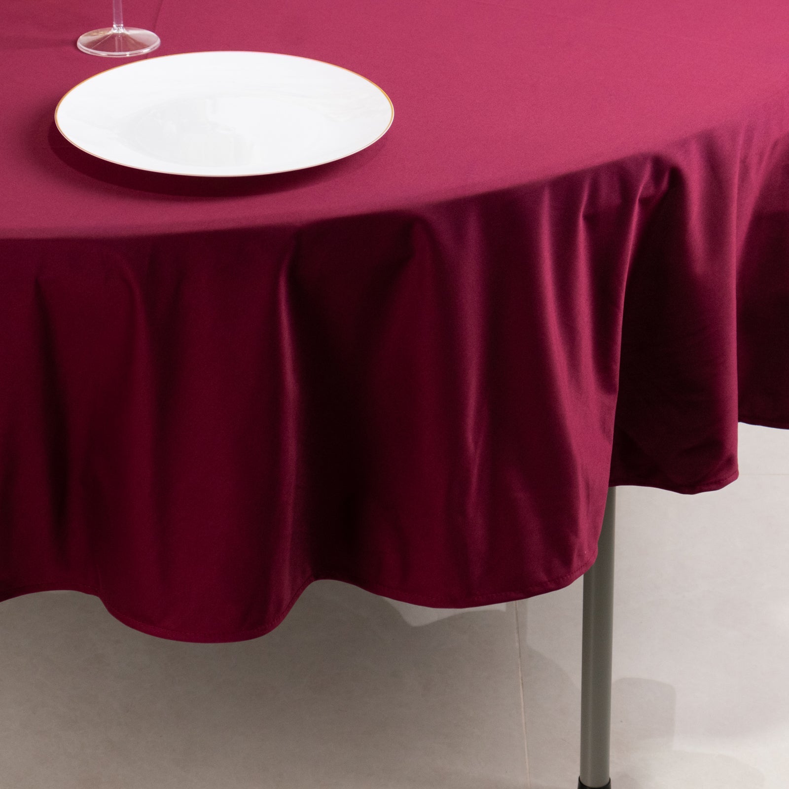 Premium 90' Round Burgundy Scuba Tablecloth - Wrinkle & Stain Free for Events