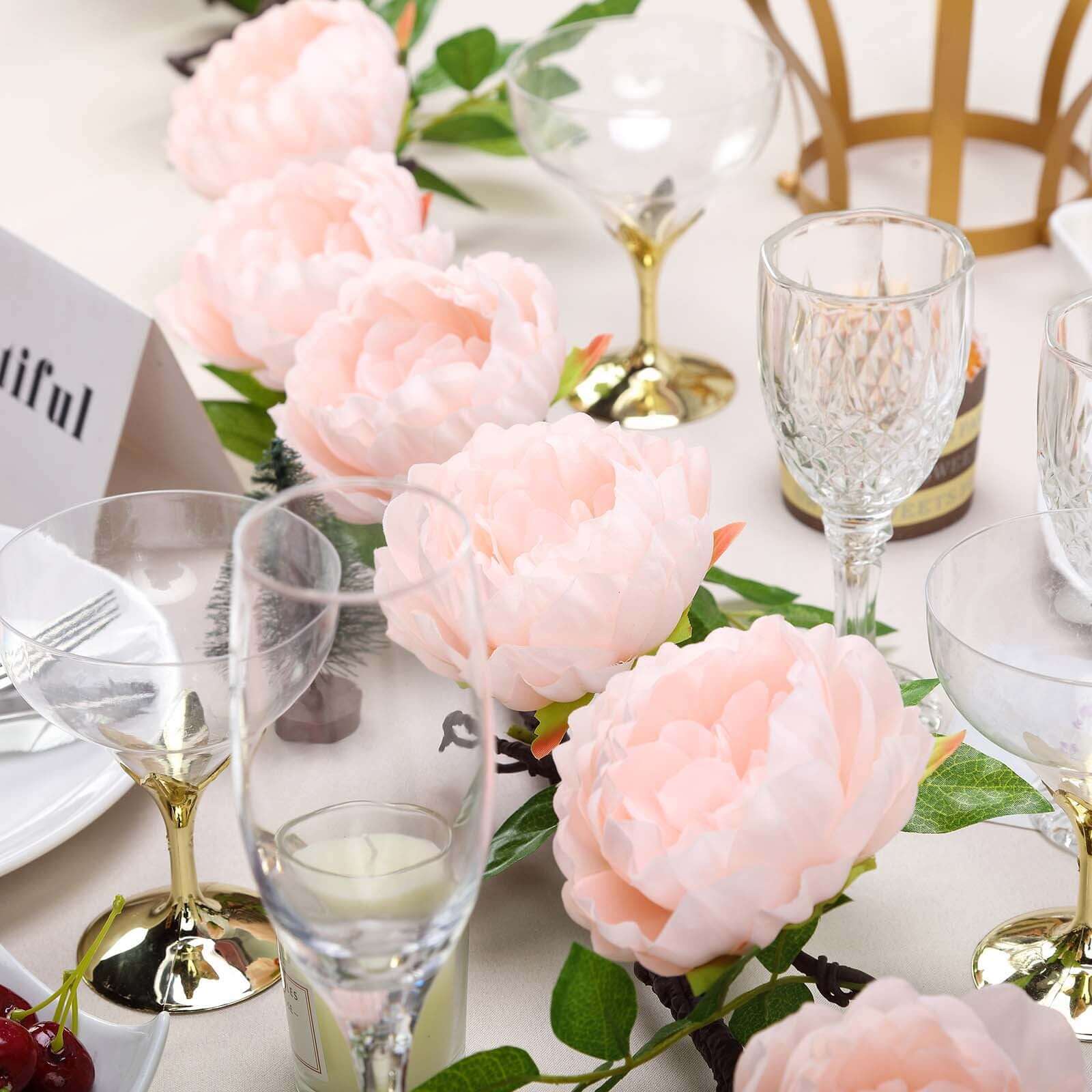6ft Blush Silk Faux Peony Hanging Flower Garland, Lifelike Vine