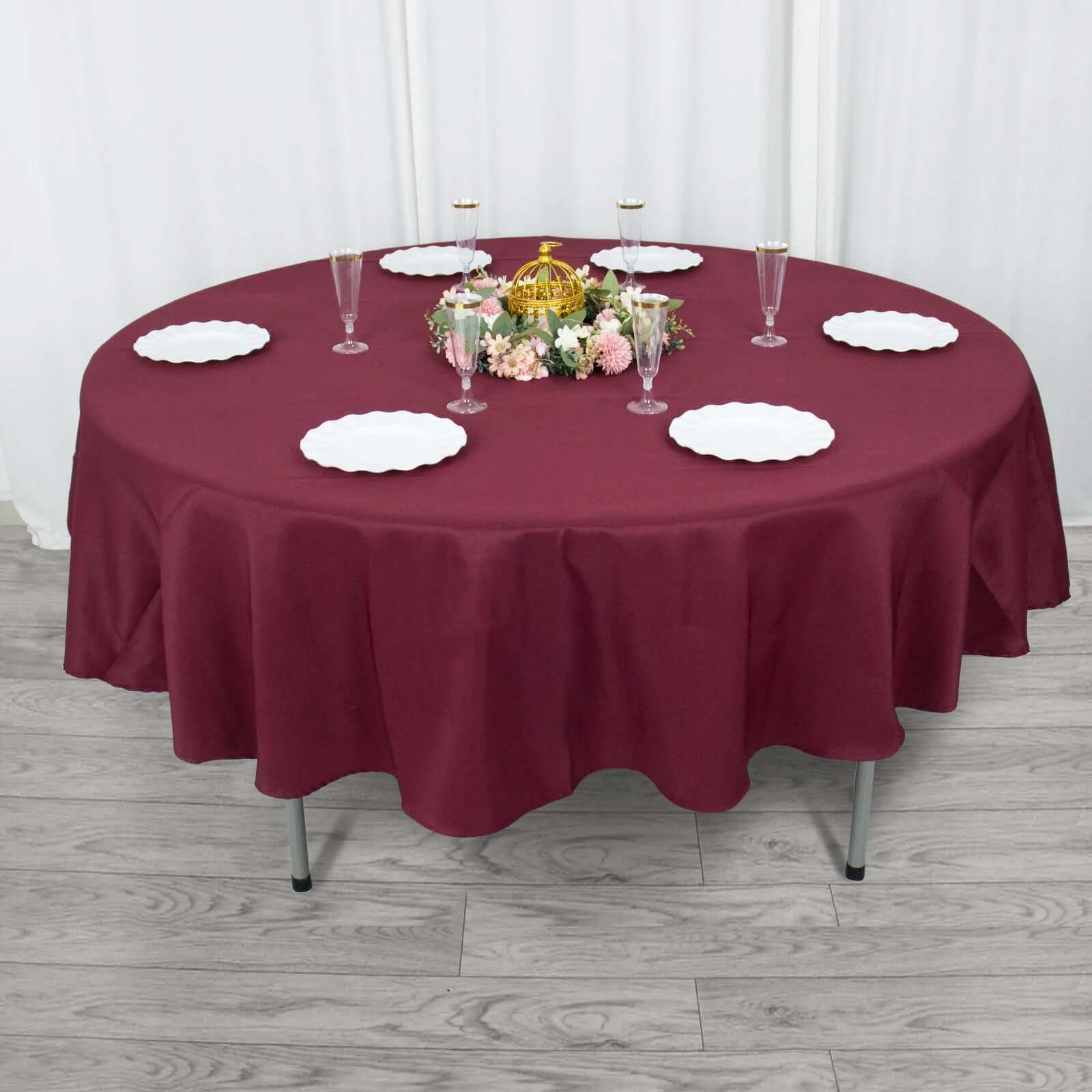 Hot Sale! 90-Inch Burgundy Premium Polyester Round Tablecloth - Stain & Wrinkle Resistant