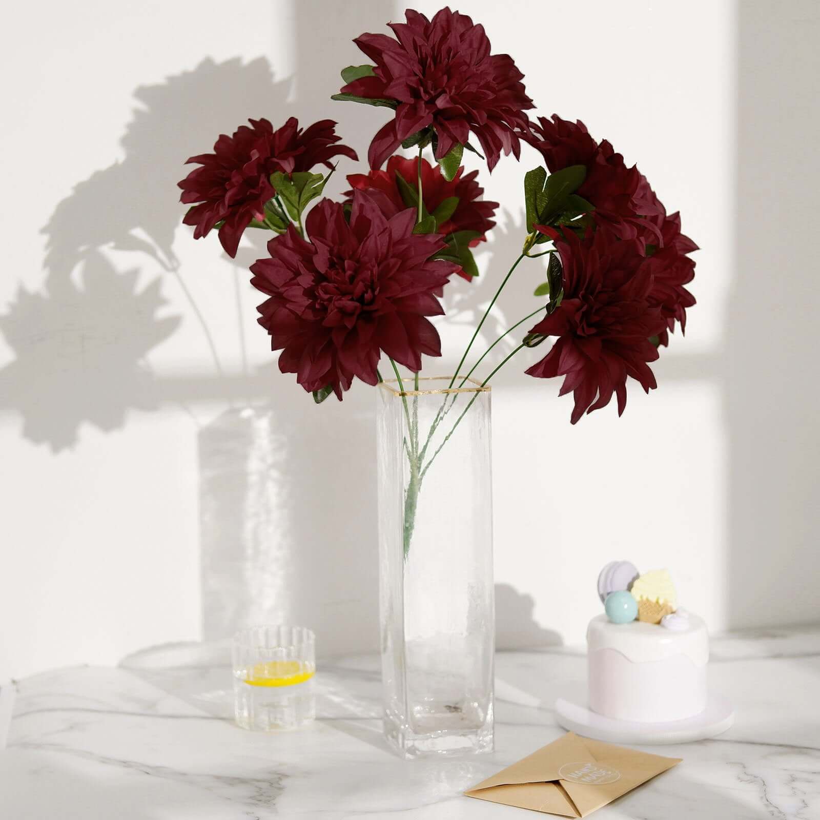 Special Offer: 2 Bouquets of Burgundy Artificial Silk Dahlia Flower Bushes
