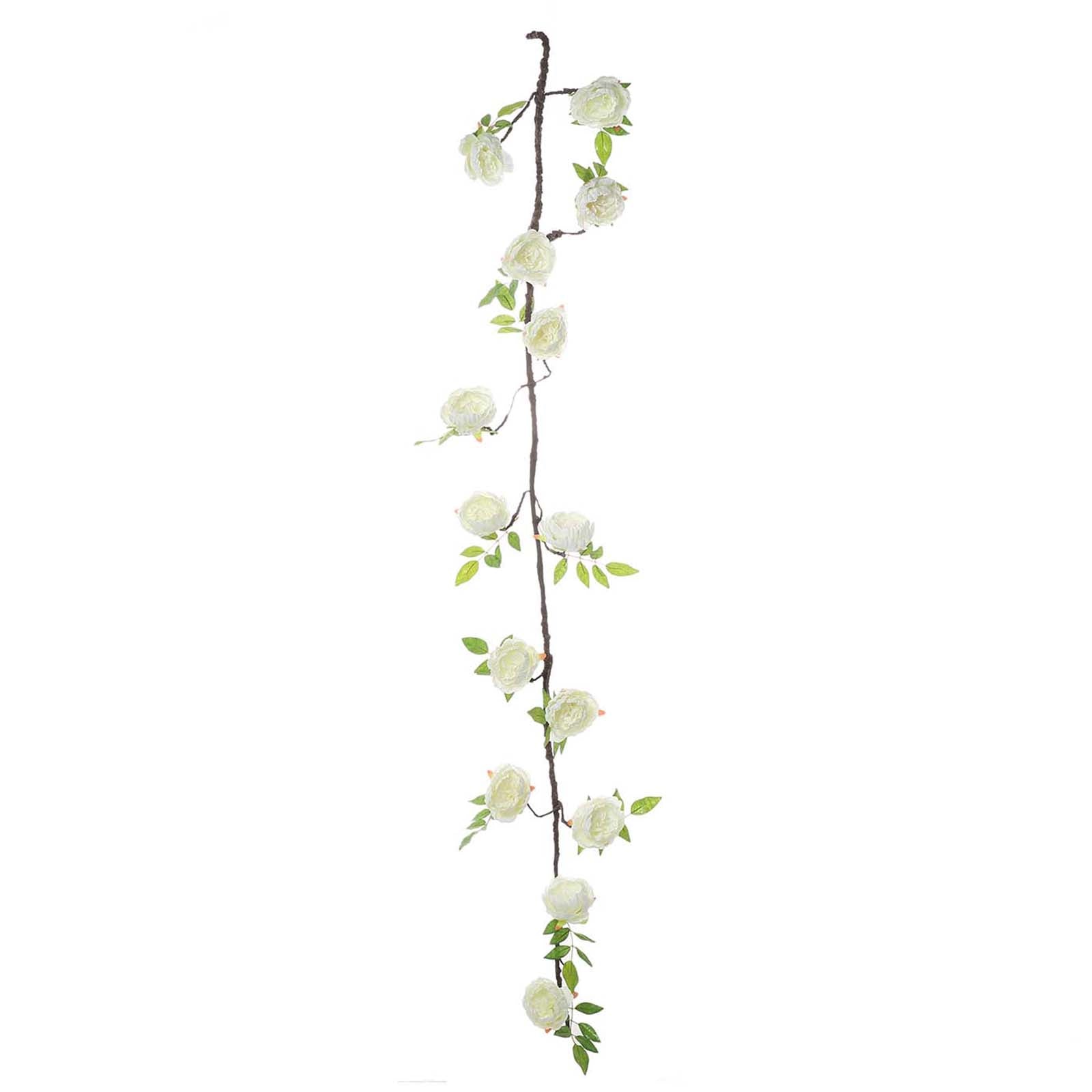 6-Foot Cream Artificial Silk Peony Hanging Garland with Lifelike Flowers