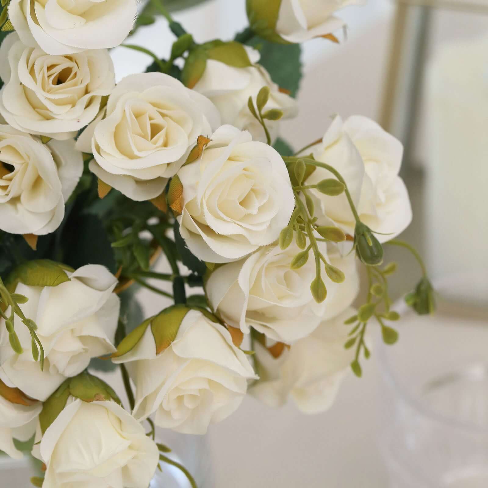 2 Pack of 12-Inch Ivory Artificial Open Rose Flower Arrangements, Small Faux Floral Bouquets