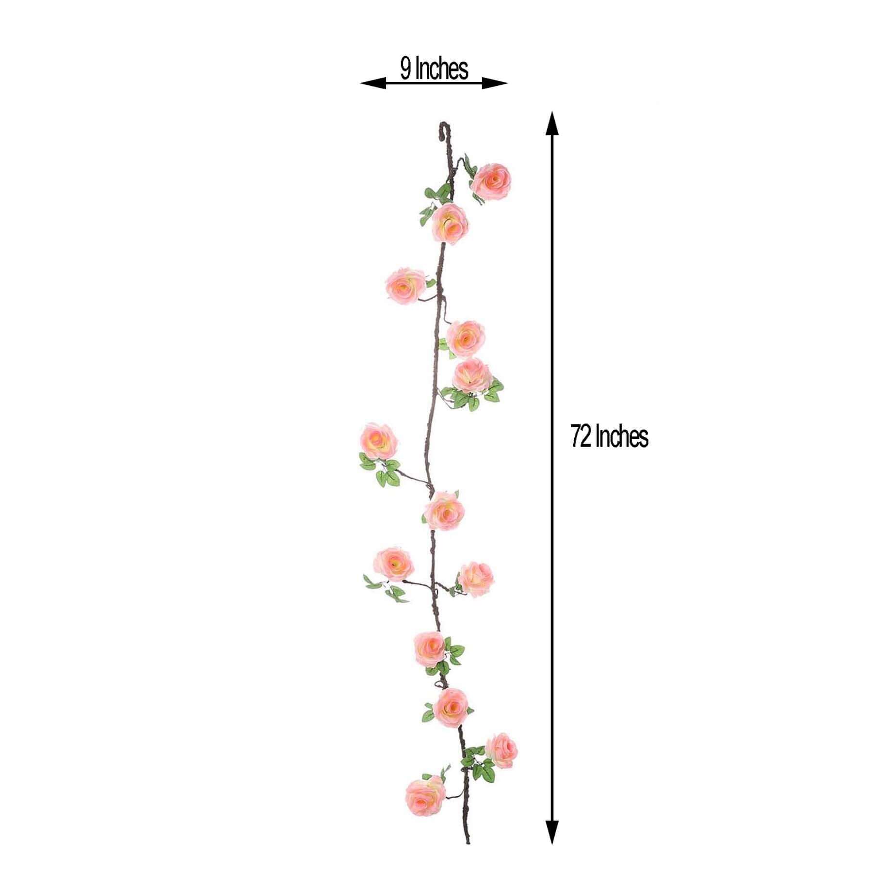 6ft Long Pink Artificial Silk Rose Garland with 14 Lifelike Flowers