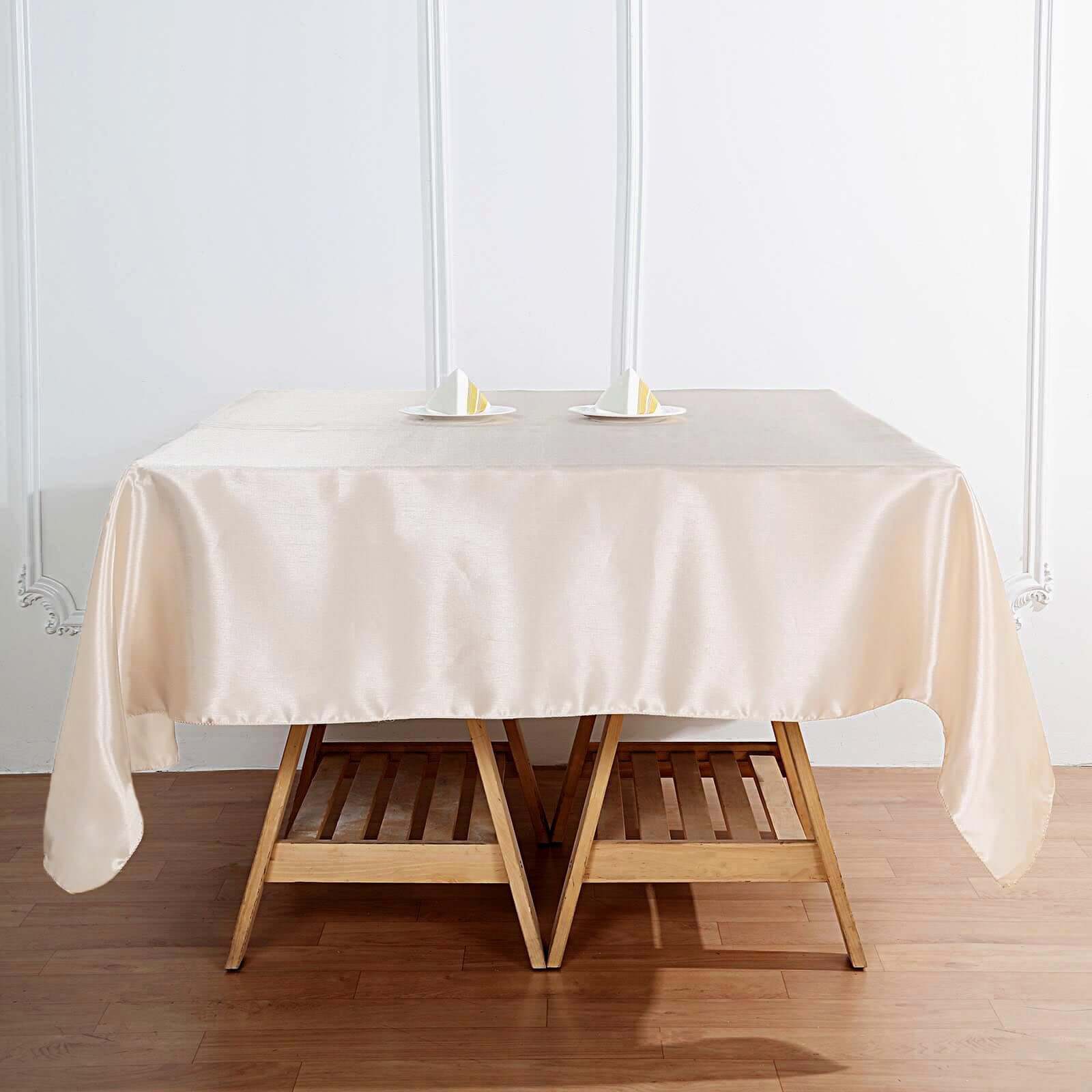 Beige Satin Square Table Overlay - 72x72, Smooth Finish for Weddings and Parties