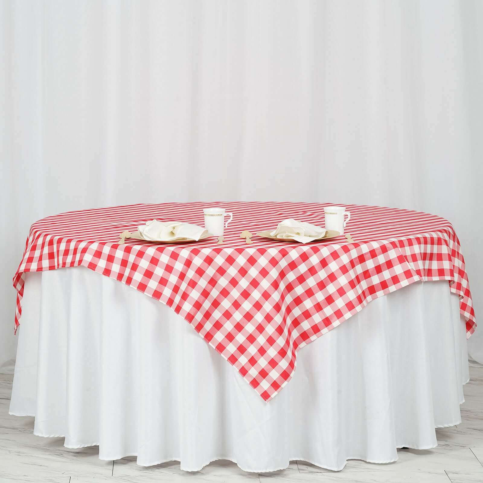 70x70 White/Red Checkered Buffalo Plaid Polyester Square Table Overlay