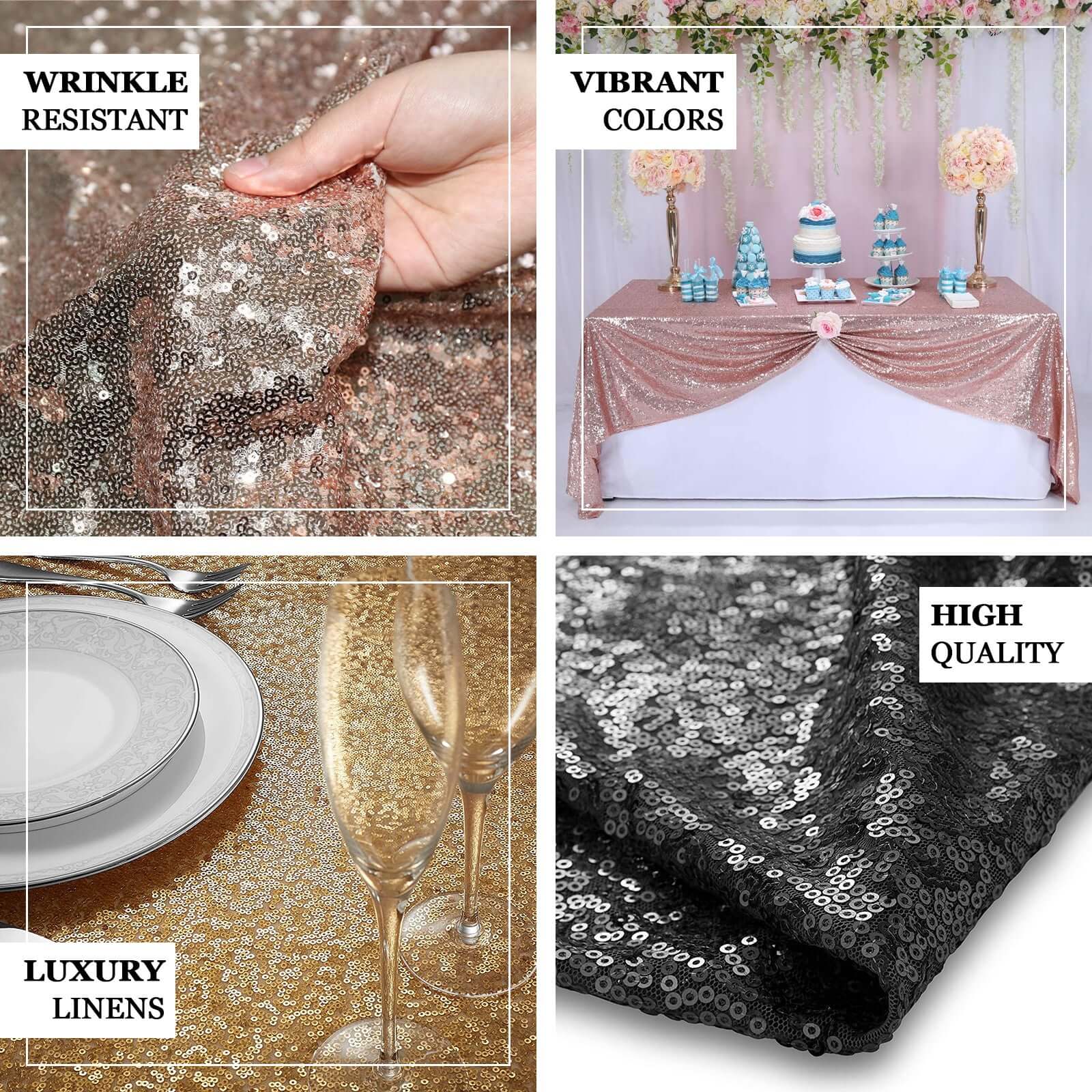Sparkly Gold Sequin 90x90 Square Table Overlay for Stylish Celebrations