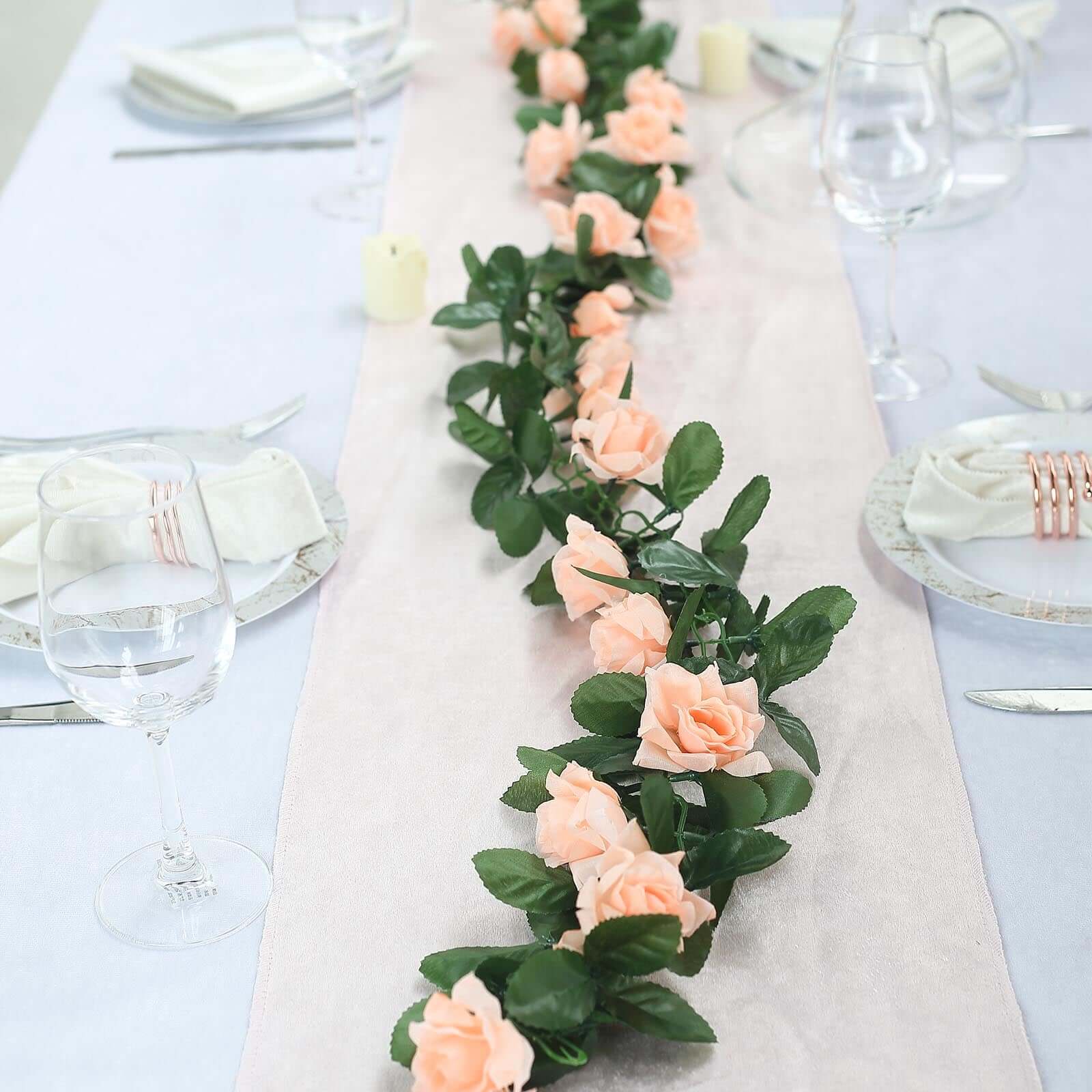 Promotional 6-Foot UV-Protected Artificial Silk Peach Rose Garland for Decorations