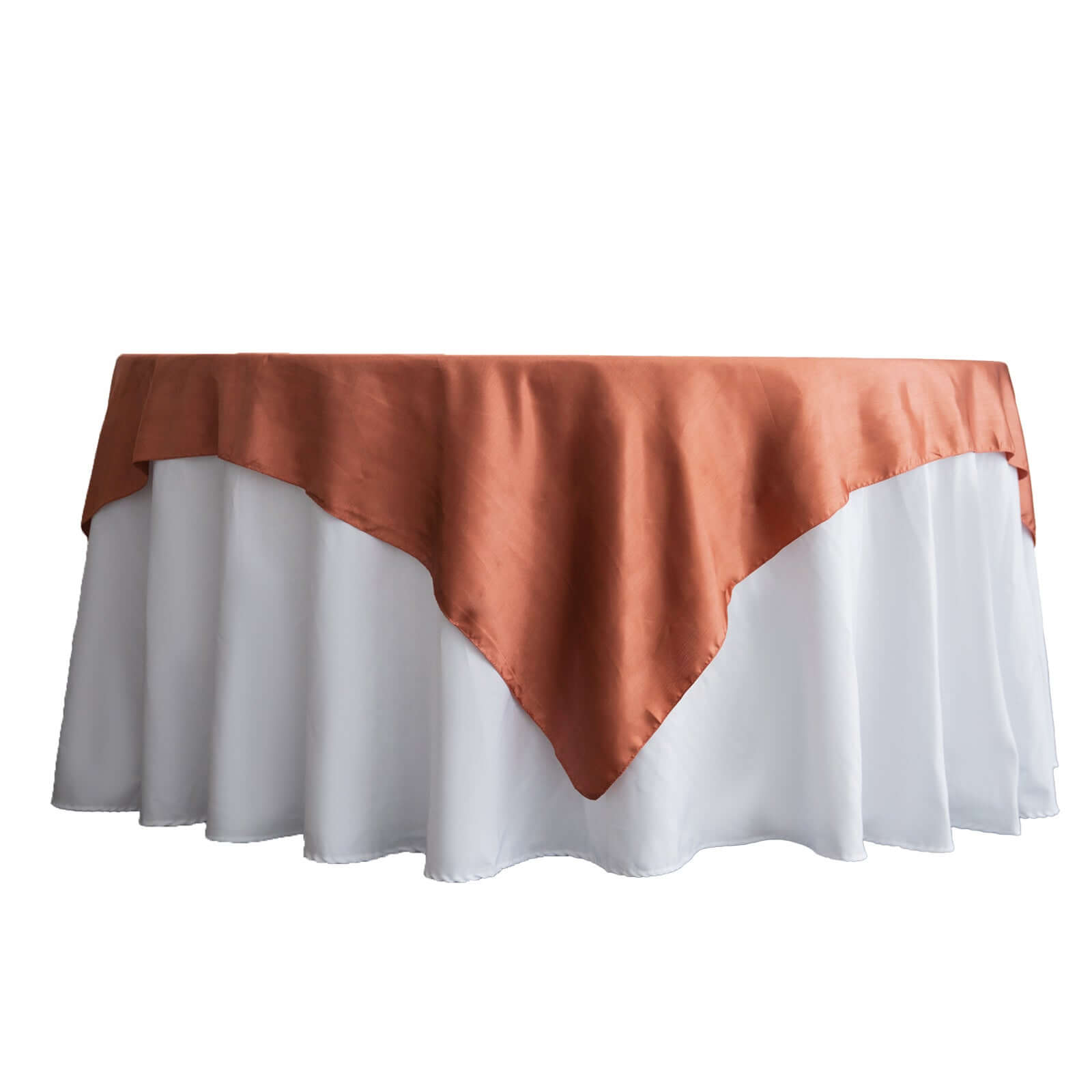 Hot! 72x72 Satin Square Table Overlay in Terracotta (Rust) - Smooth Finish