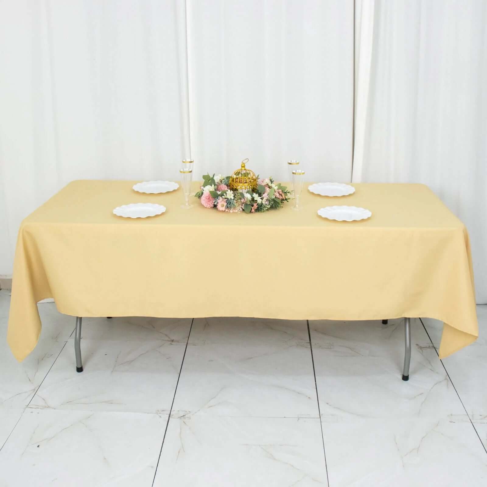 Durable 220GSM Wrinkle-Resistant Premium Polyester 60x102 Rectangle Champagne Tablecloth