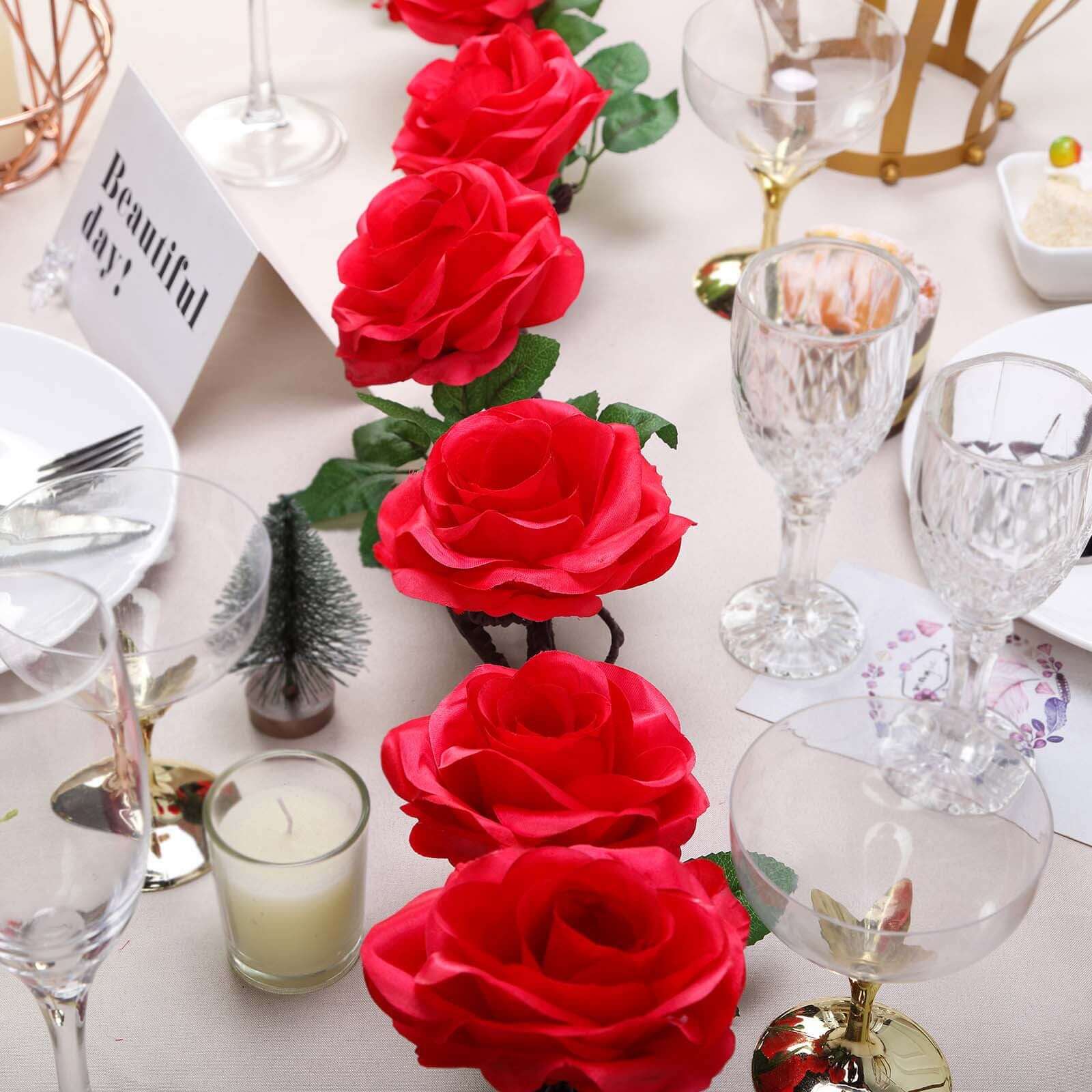 Hot Sale! 6ft Long Red Artificial Silk Rose Hanging Garland, Faux Vine for Decor