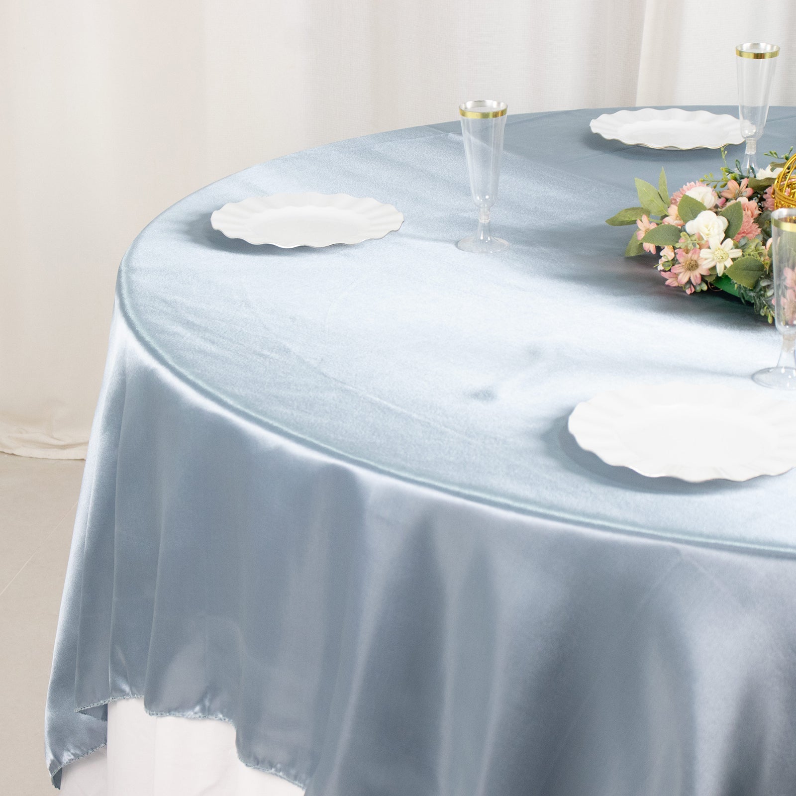 Dusty Blue Satin 90x90 Square Table Overlay with Smooth Finish