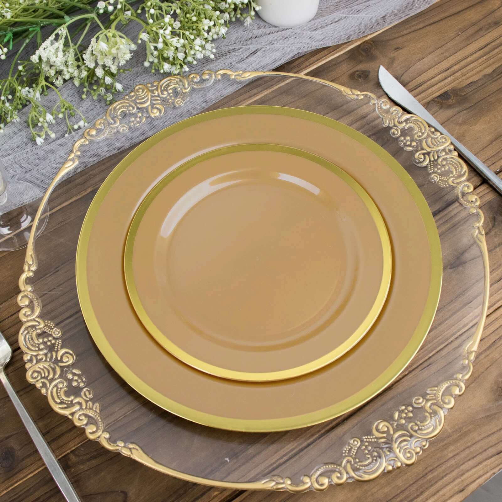 10-Pack Gold Plastic 7.5-Inch Disposable Salad Appetizer Plates for Special Events