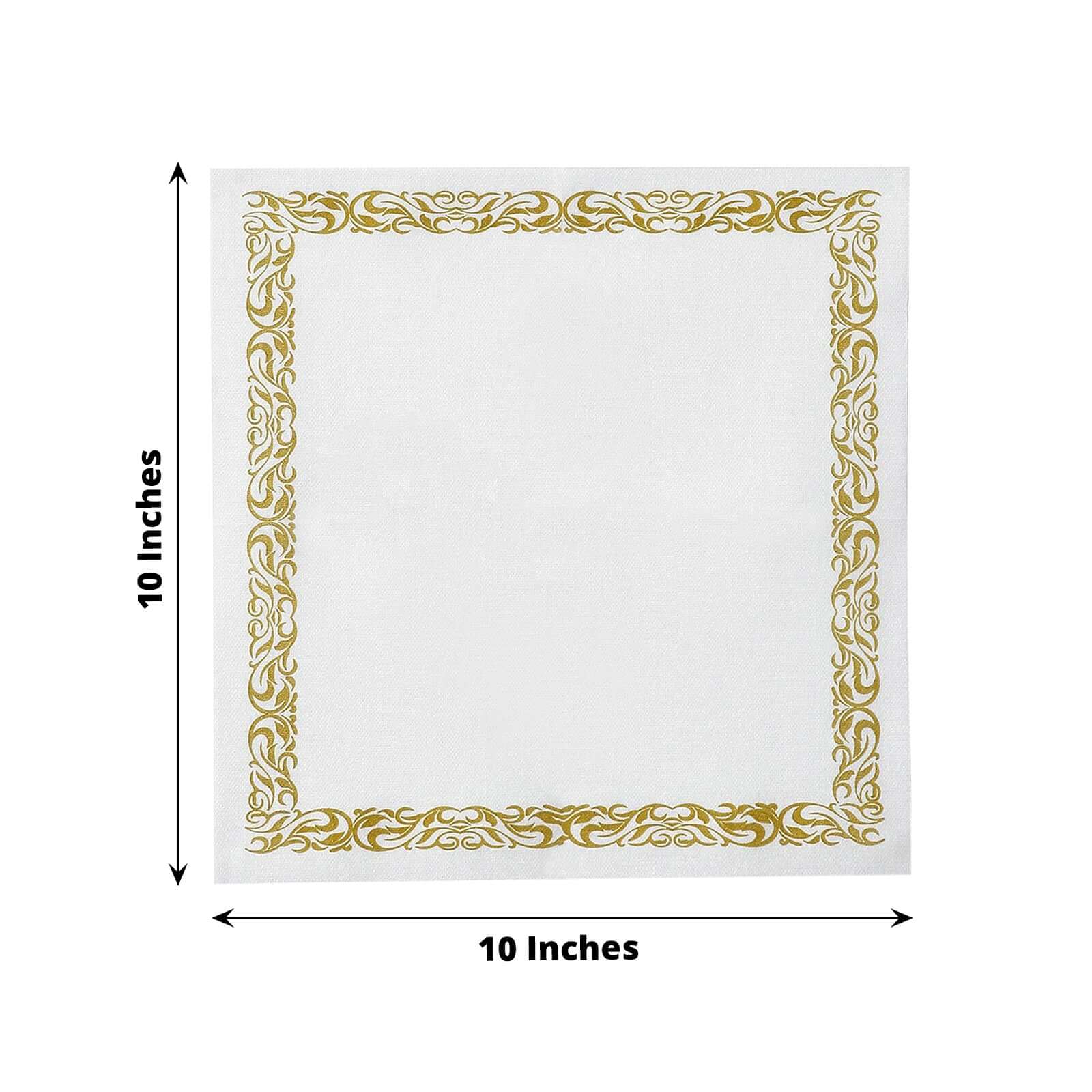 20-Pack Airlaid Party Napkins: White with Gold Scroll Floral Design - Soft & Absorbent