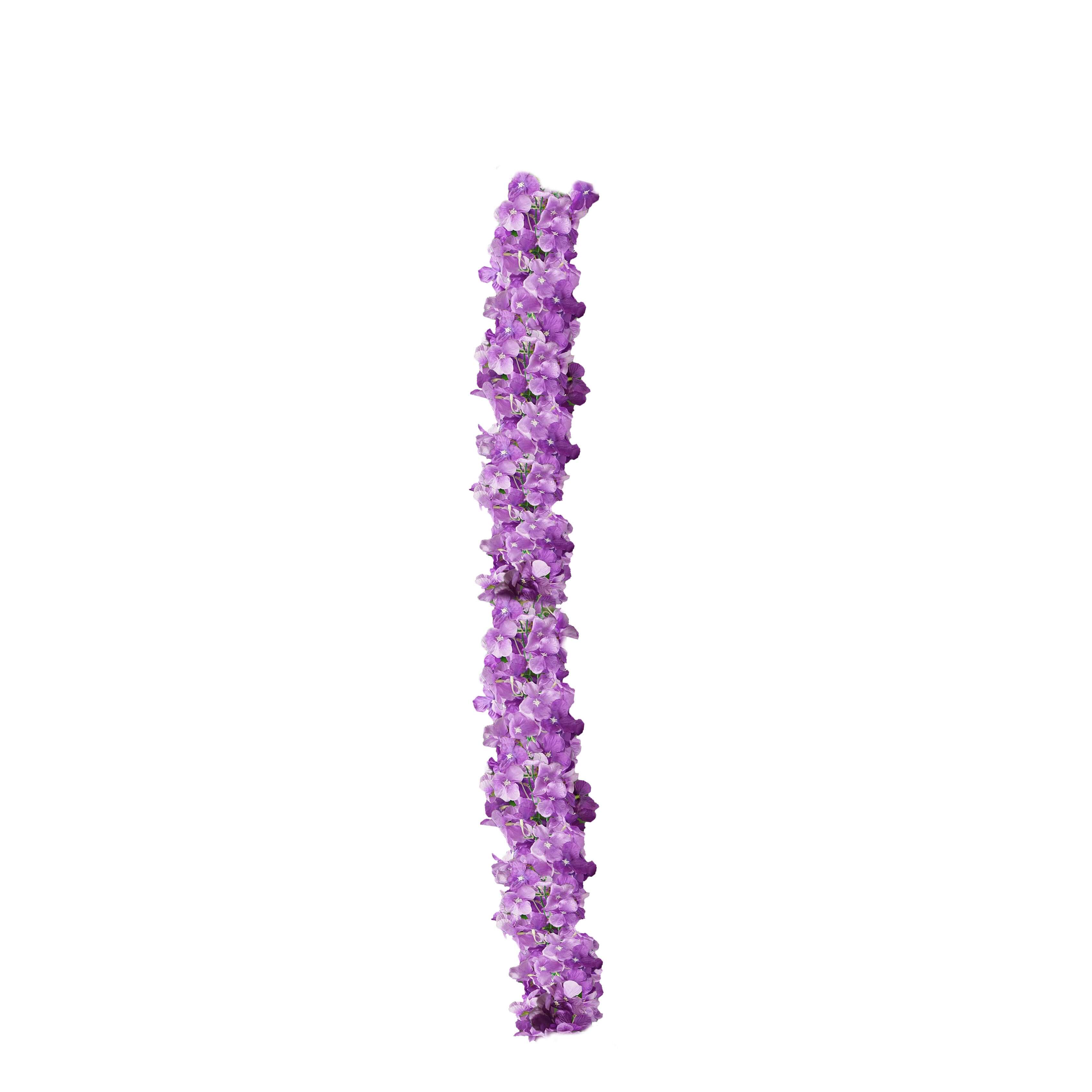 7-Foot Long Purple Artificial Silk Hydrangea Hanging Flower Garland with 300 Blooms