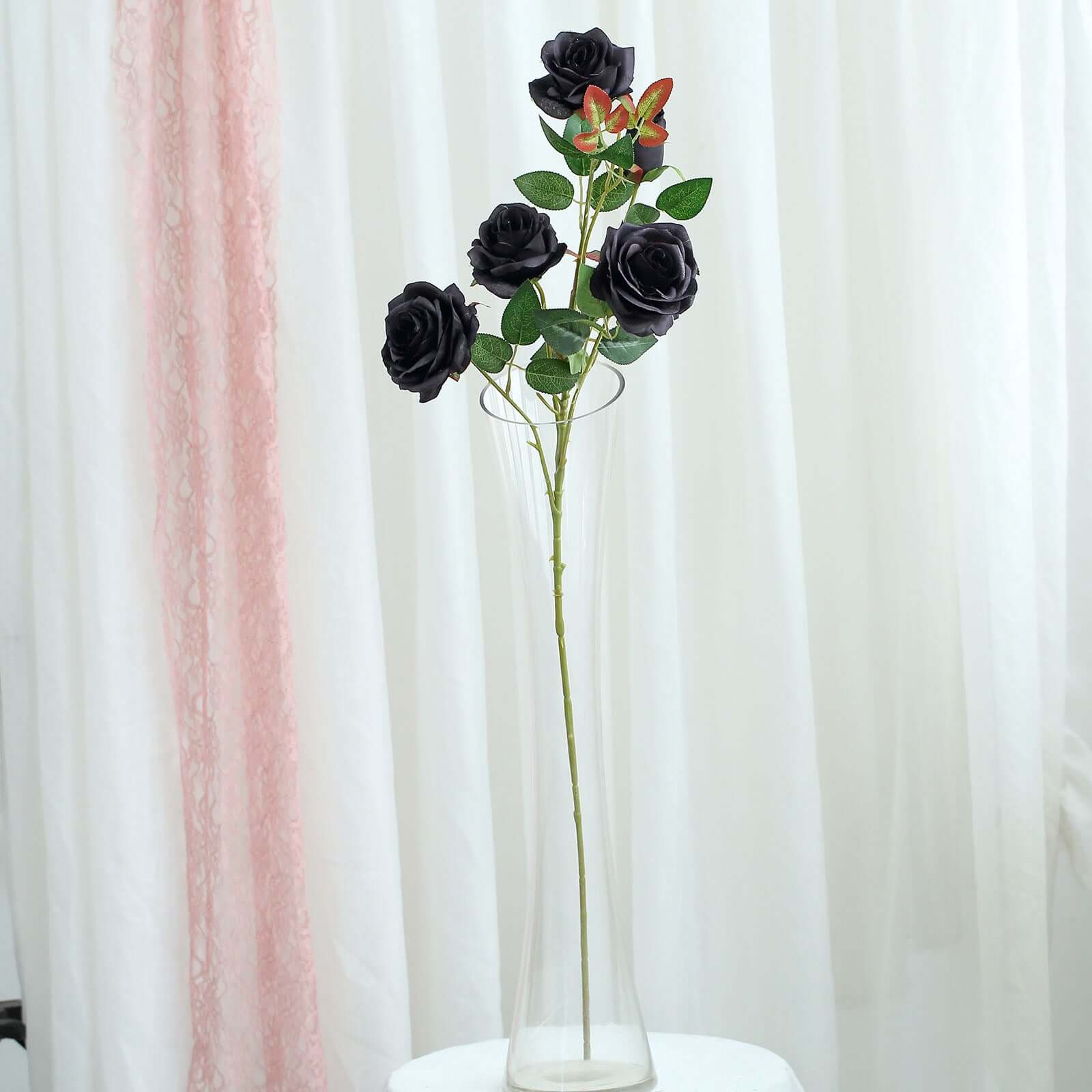 Hot Sale! 2 Bouquets of 33-Inch Tall Artificial Black Silk Rose Flower Bush Stems