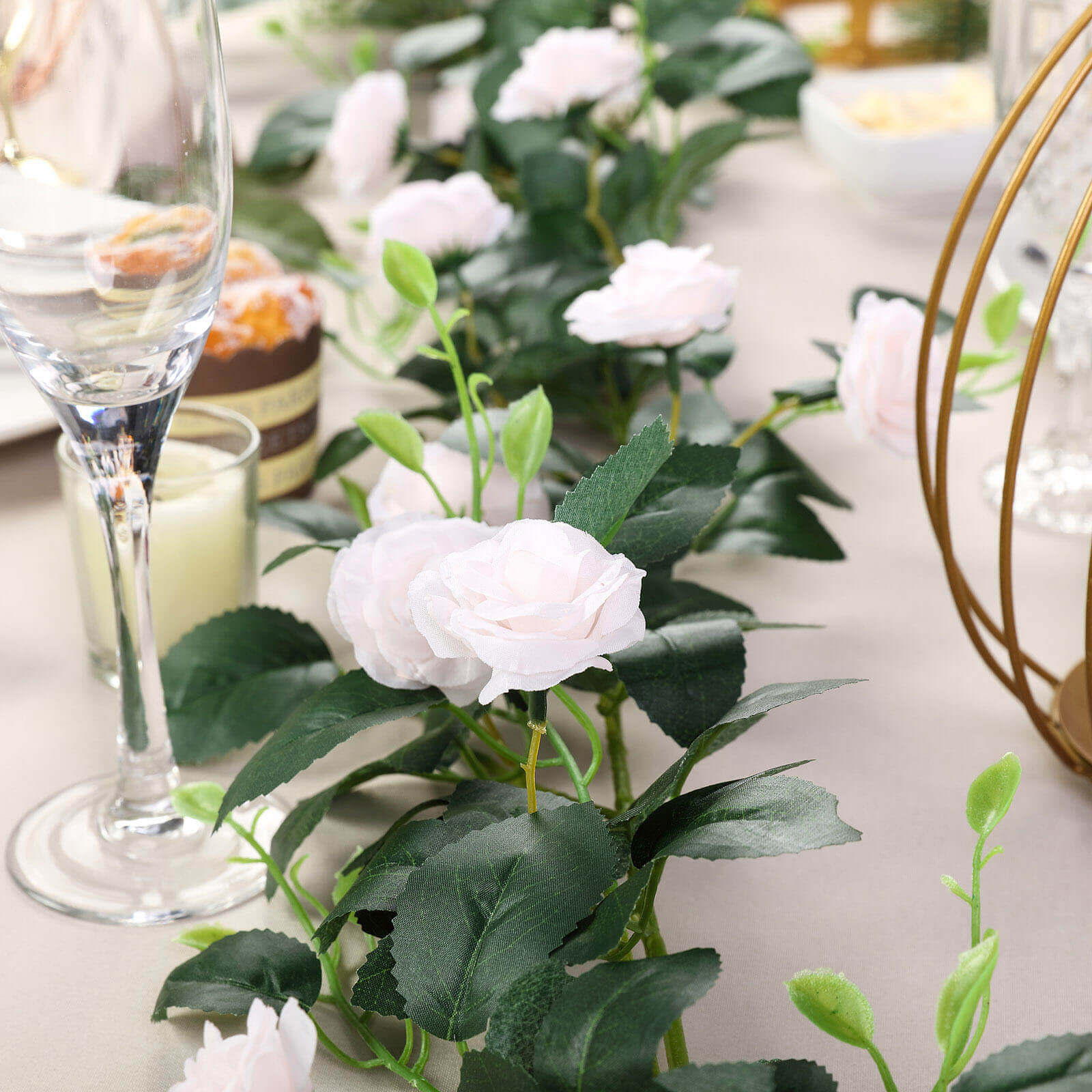 6-Foot Blush Silk Artificial Rose Flower Garland with 20 Roses