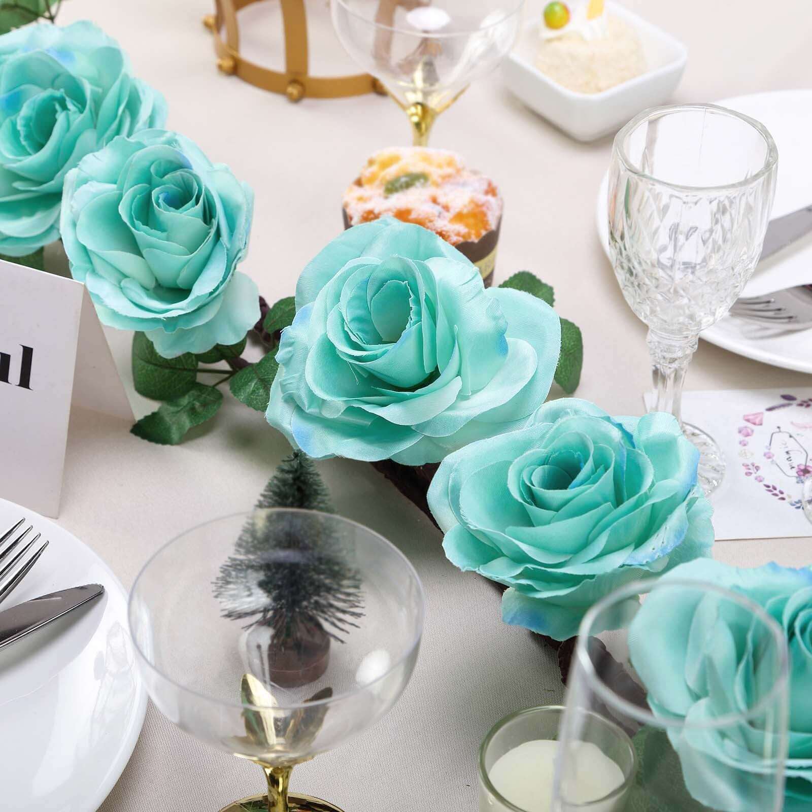 6ft Lifelike Aqua Turquoise Artificial Silk Rose Hanging Garland with 14 Flowers