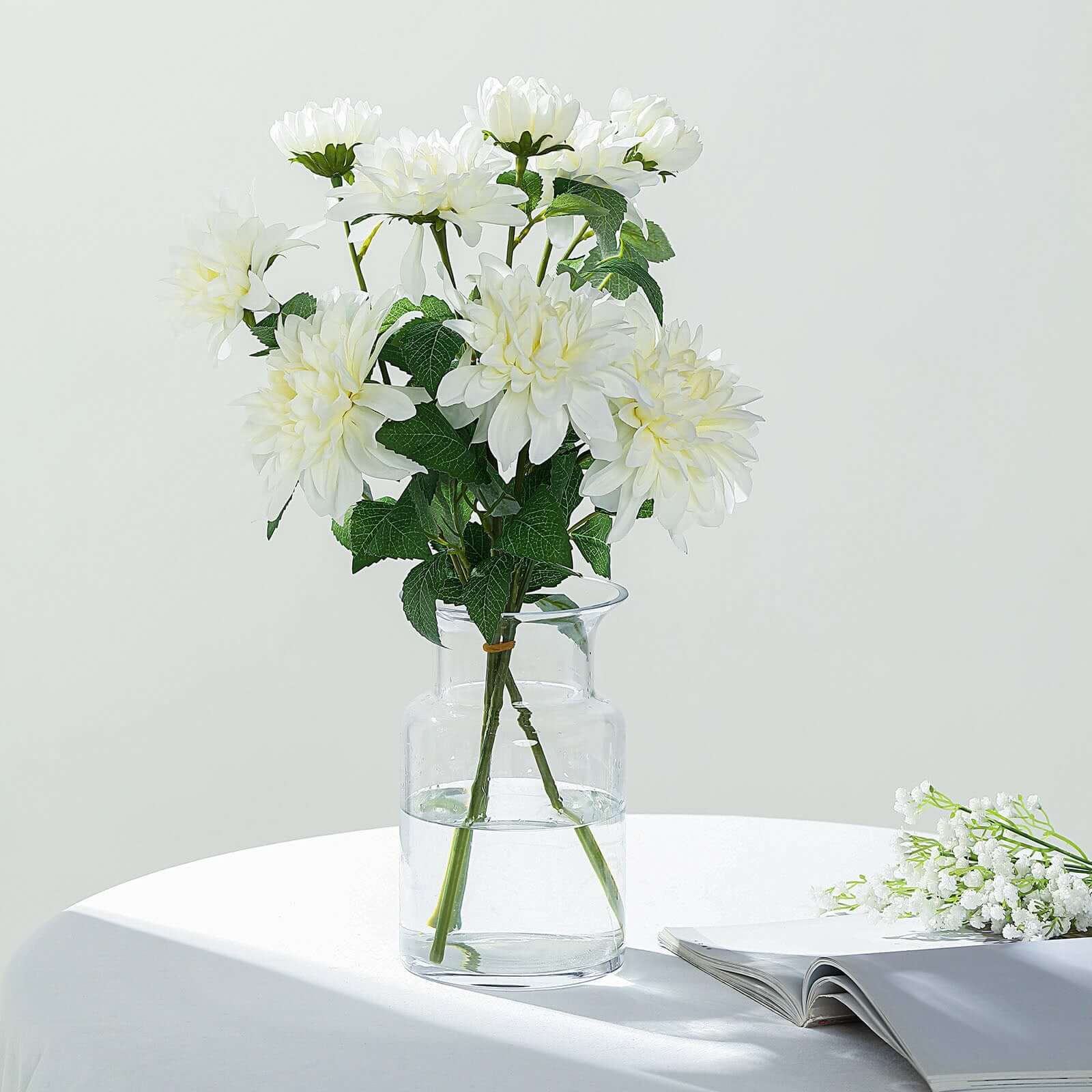 30-Inch Tall Ivory Silk Faux Dahlia Flower Stems for Stunning Arrangements