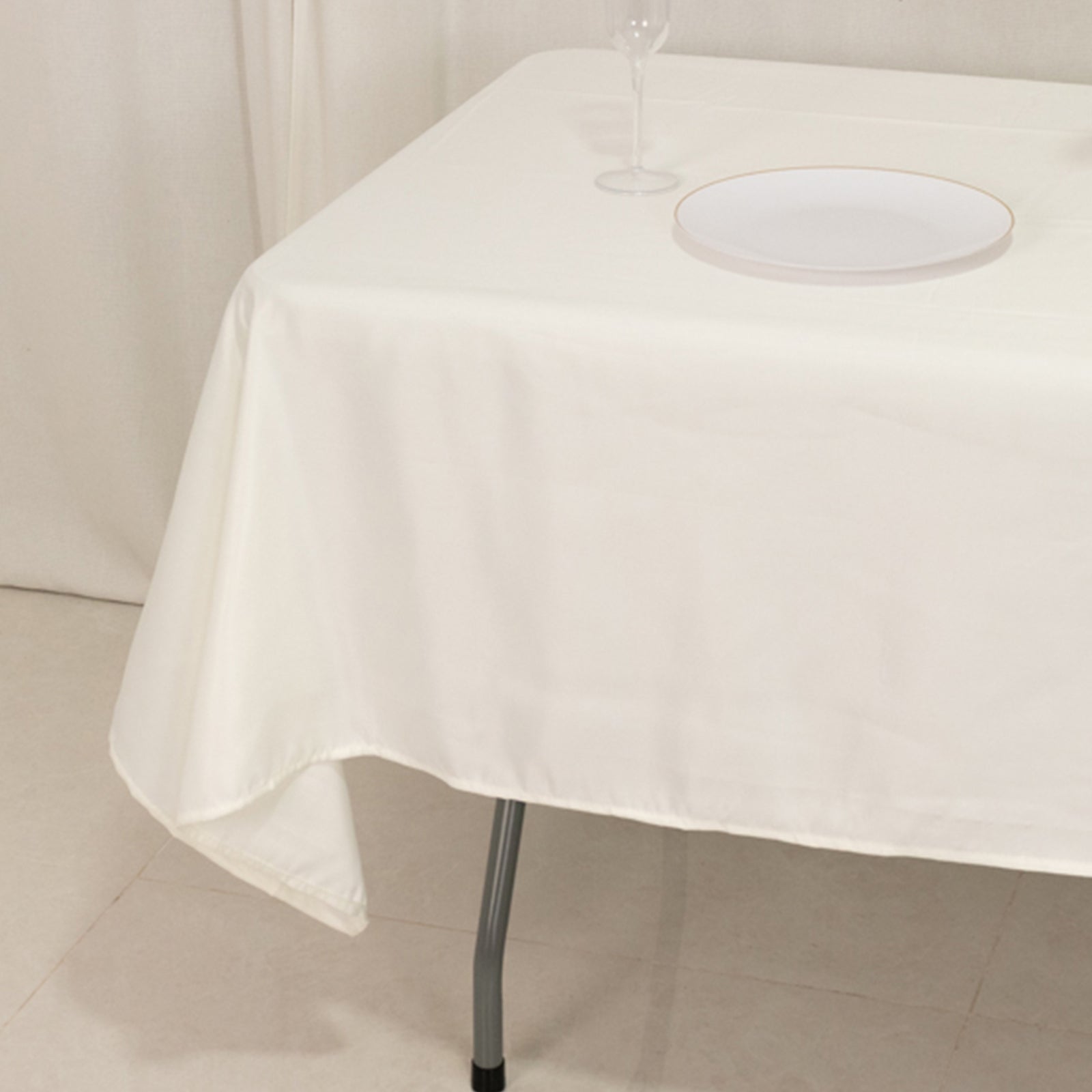 Ivory Lamour Satin Rectangle Tablecloth 60x102 - Durable & Soft, Ideal for Events