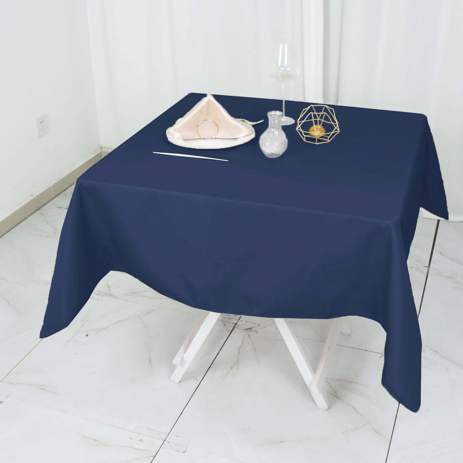 Navy Blue 54x54 Square Premium Polyester Tablecloth - 220GSM Stain & Wrinkle Resistant