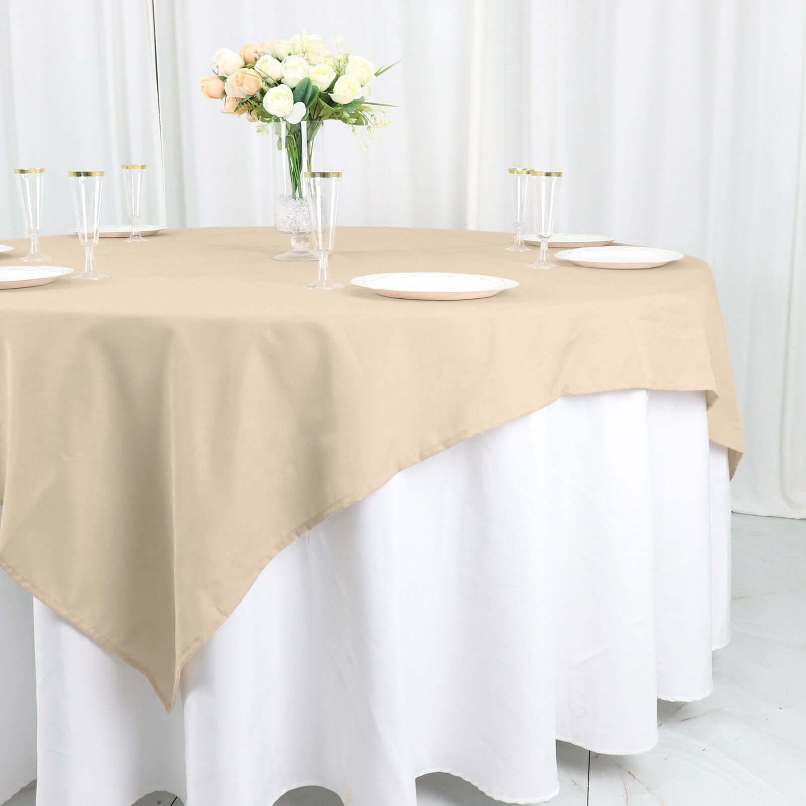 Nude Polyester 70x70 Wrinkle-Resistant & Durable Square Table Overlay - Great Deal