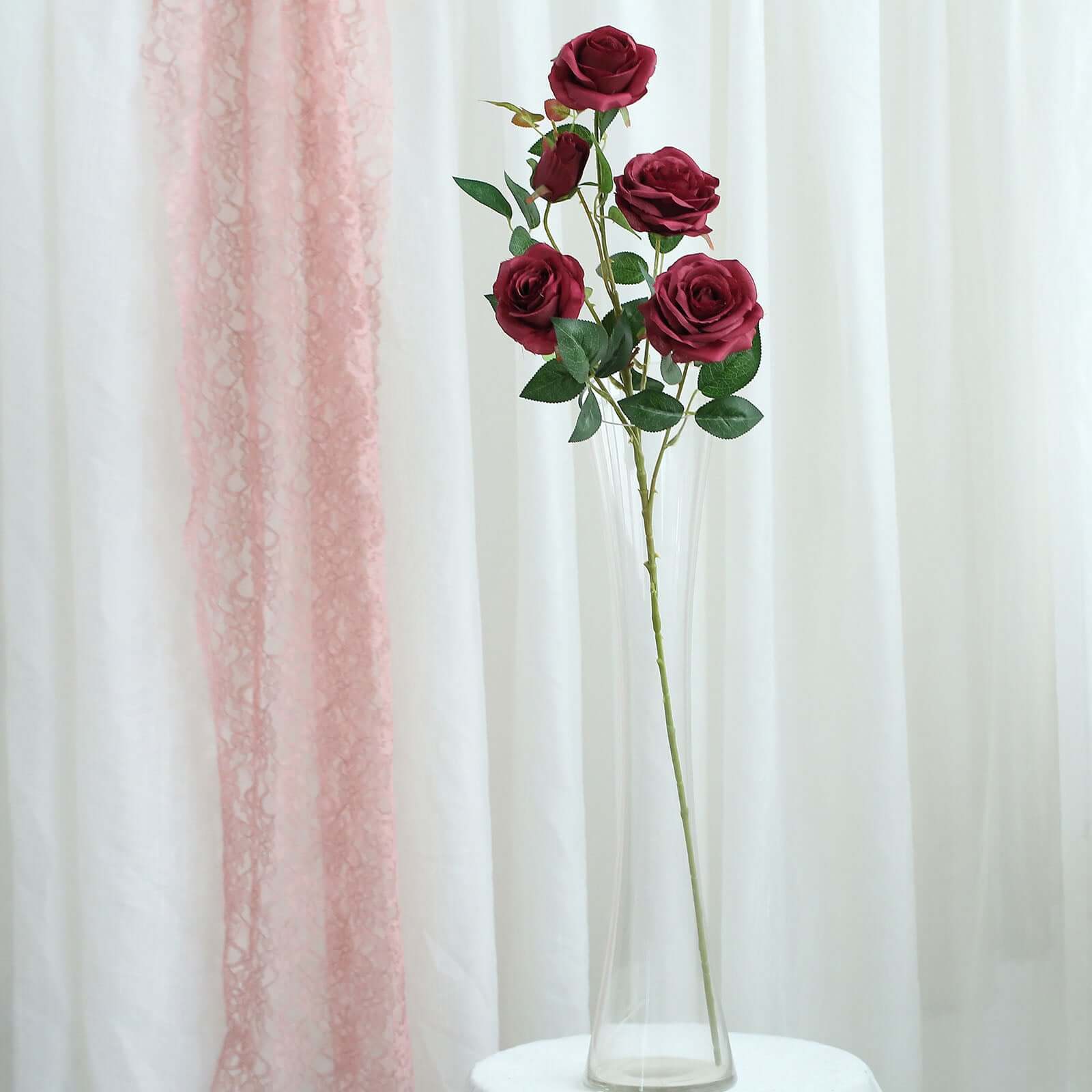 Hot Deal! 2 Bouquets of 33-Inch Tall Burgundy Artificial Silk Rose Flower Bush Stems
