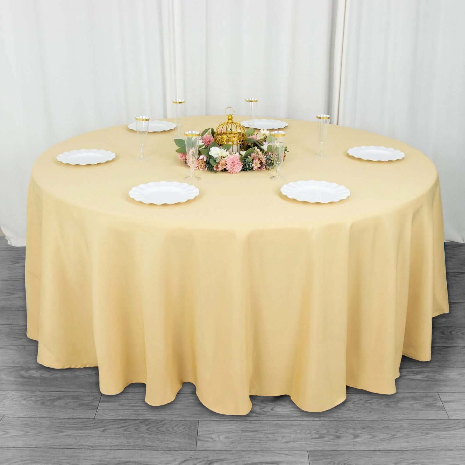Champagne 108' Dia. Premium Polyester Wrinkle-Resistant 220GSM Round Tablecloth for Weddings and Parties