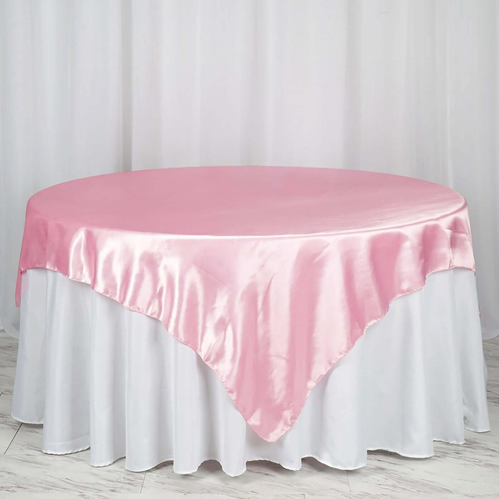 Pink 72x72 Satin Square Table Overlay - Smooth Finish Table Cover for Events