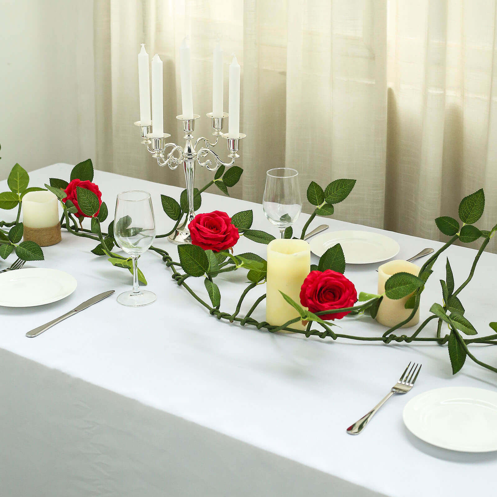 6ft Realistic Red Silk Artificial Rose and Leaf Flower Garland Vine