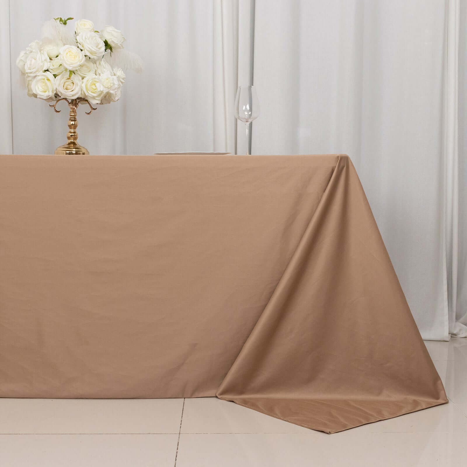 Wrinkle-Free, Stain-Resistant Nude Premium Scuba 90x132 Rectangular Tablecloth
