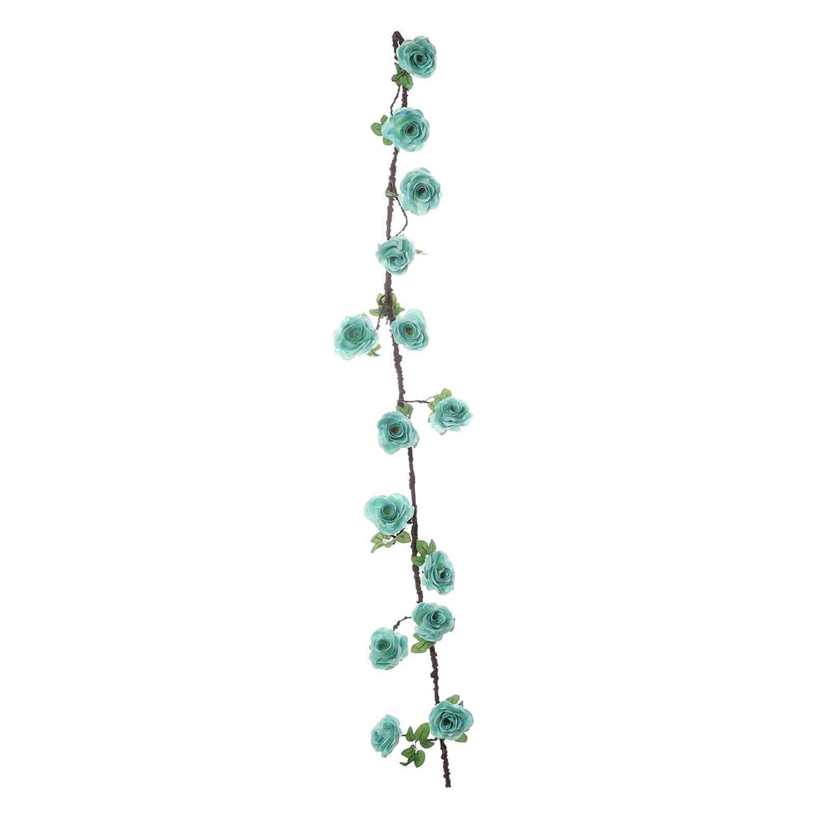 6ft Lifelike Aqua Turquoise Artificial Silk Rose Hanging Garland with 14 Flowers