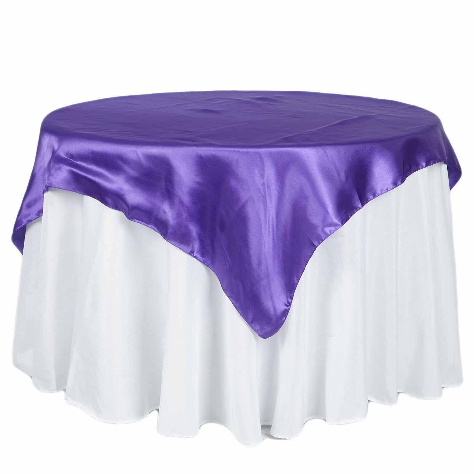 Purple 72x72 Satin Square Table Overlay with Smooth Finish