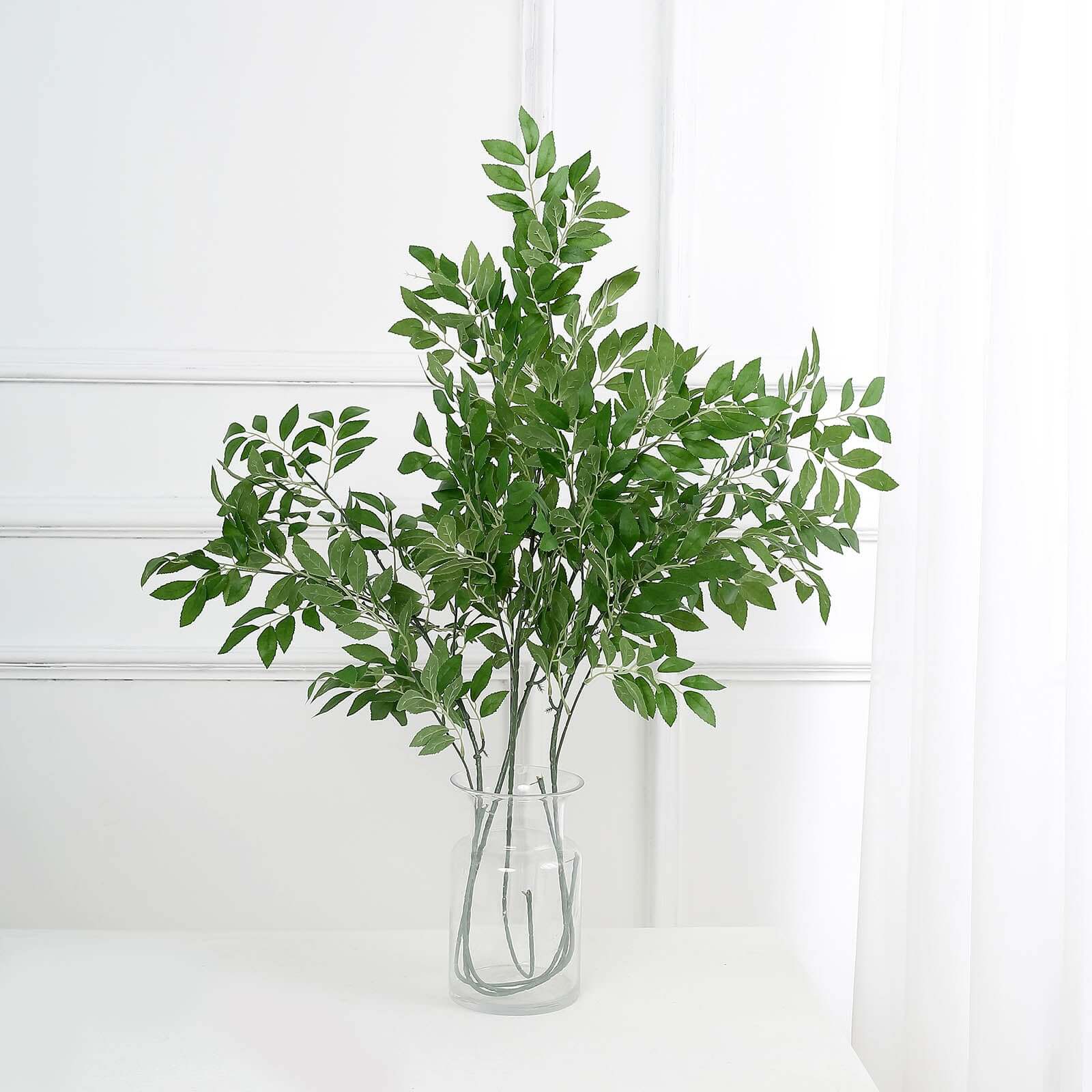Two 42-Inch Tall Light Green Artificial Silk Beech Leaf Branches for Vase Filling
