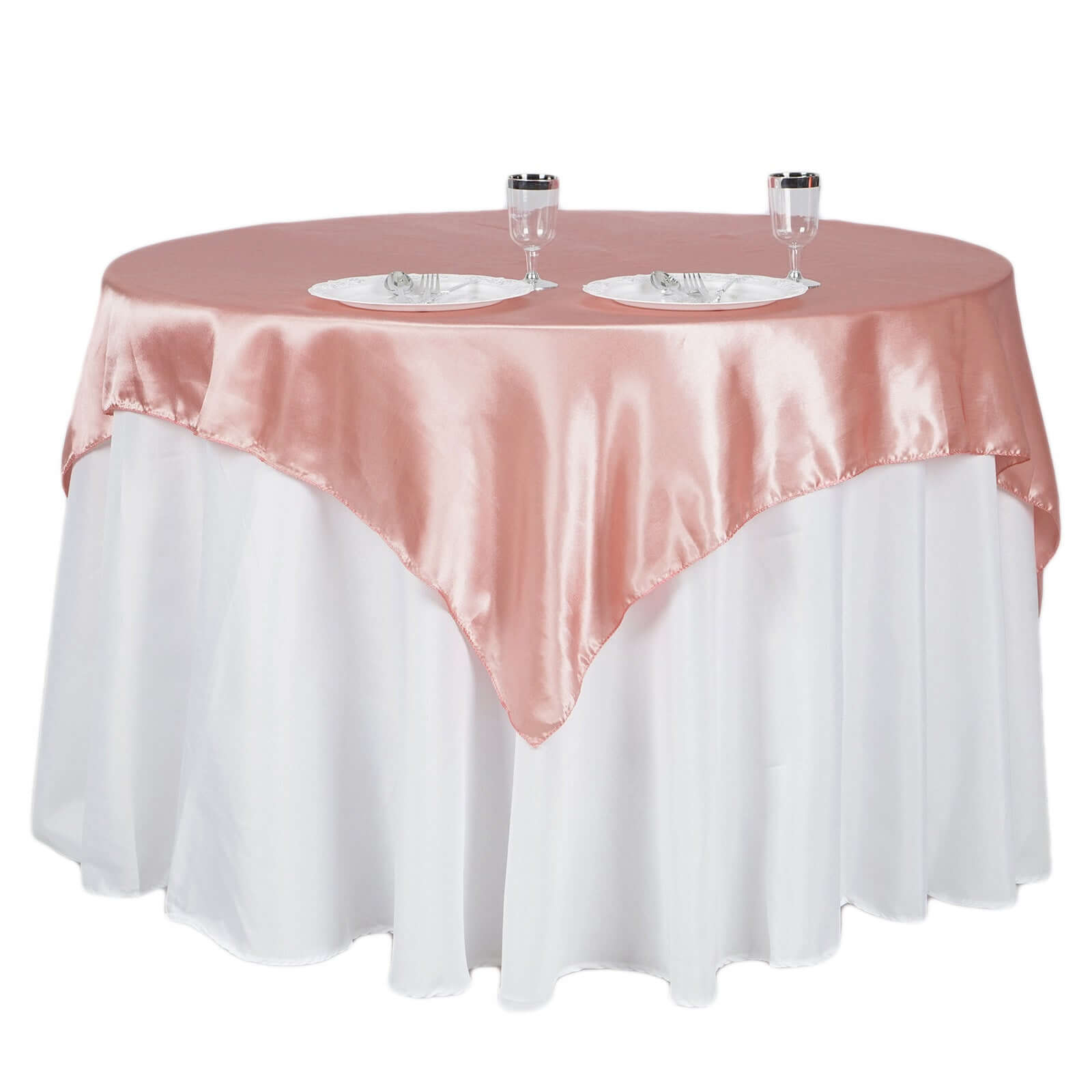 Hot Sale! Dusty Rose Satin Square Table Overlay 60x60 for Decorative Table Cover