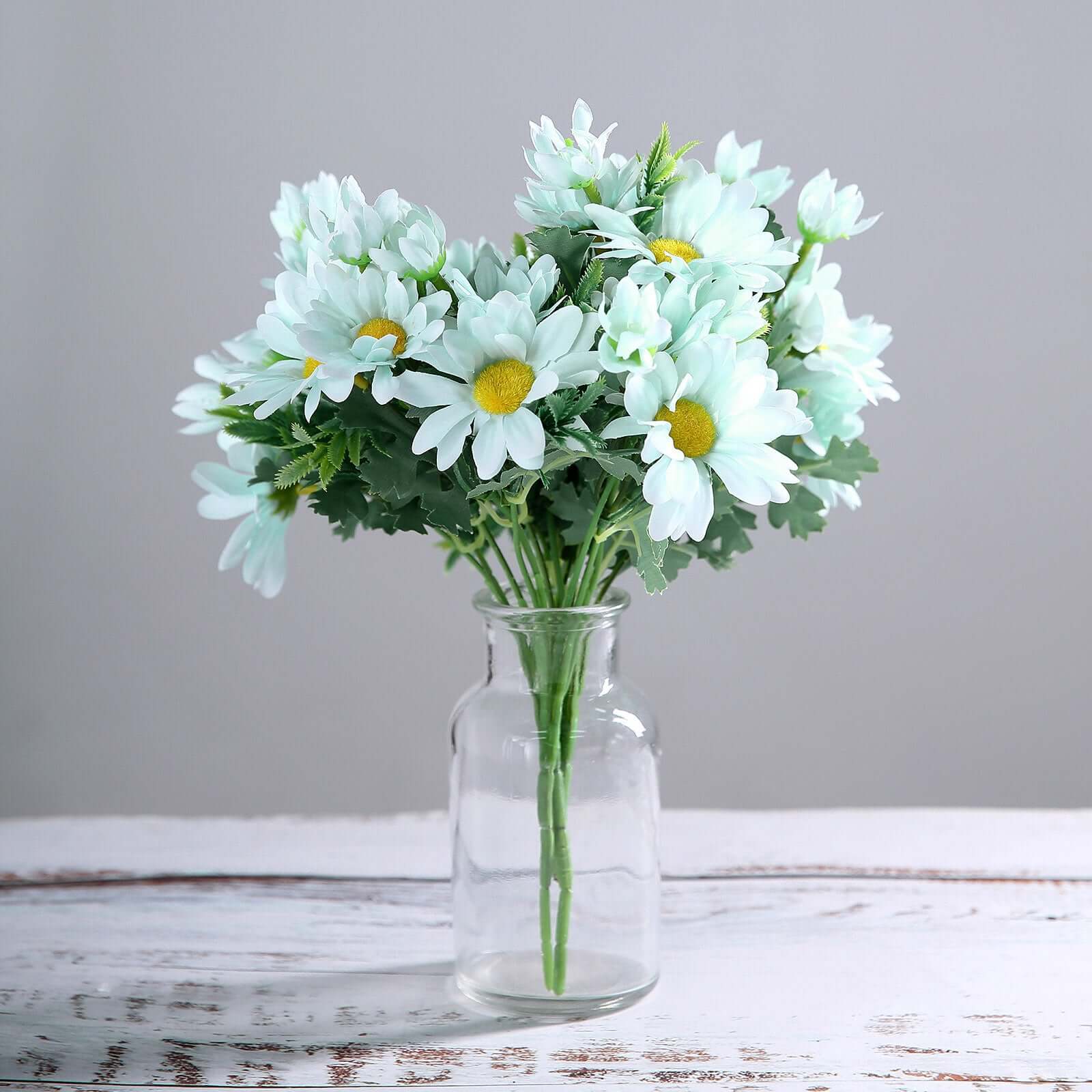 4 Artificial Light Blue Silk Daisy Flower Bouquet Branches with 11 Blooms