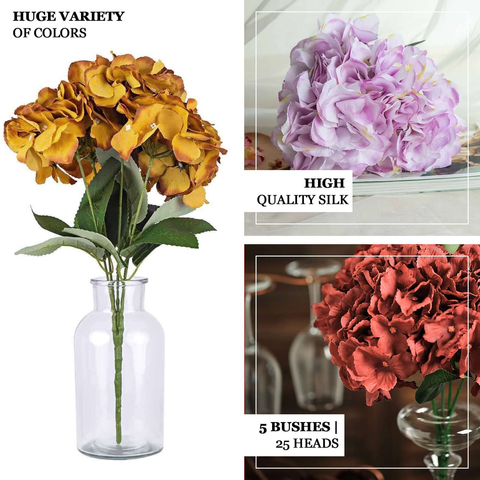 Hot! 5-Bush Blush Pink Artificial Silk Hydrangea Bouquets