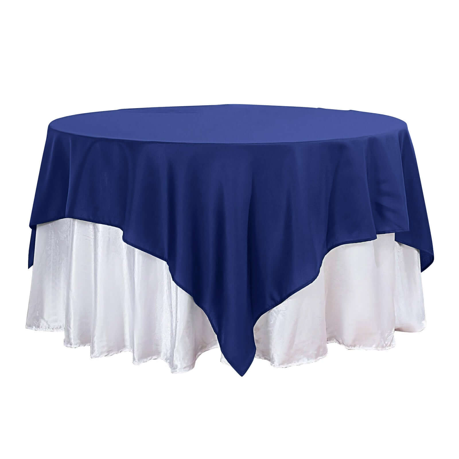Durable & Wrinkle-Resistant Navy Blue Polyester 90x90 Square Table Overlay Tablecloth