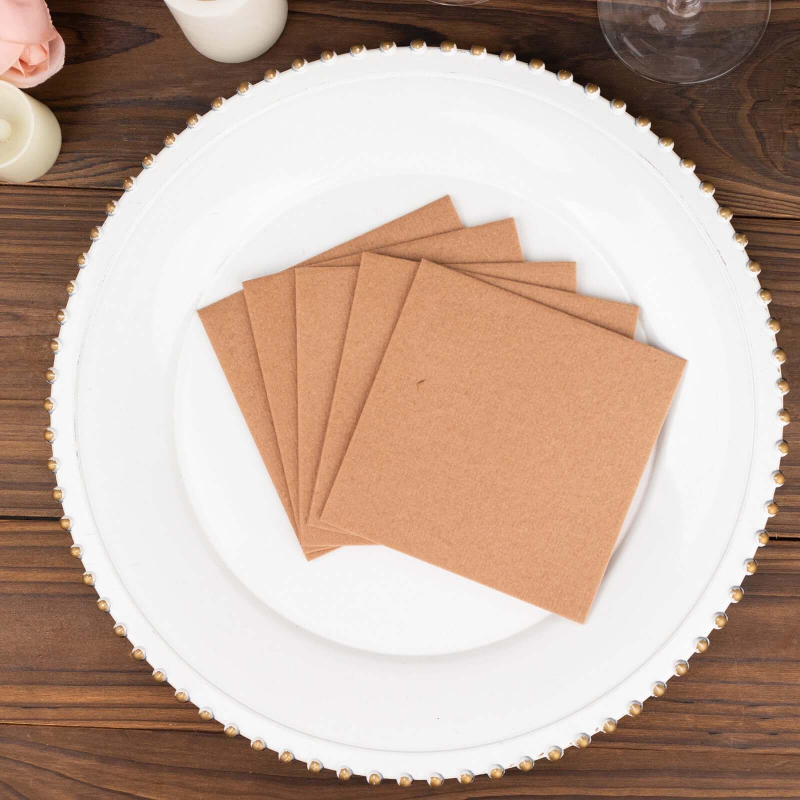 20-Pack Terracotta (Rust) 5x5 Linen-Like Airlaid Napkins - Highly Absorbent