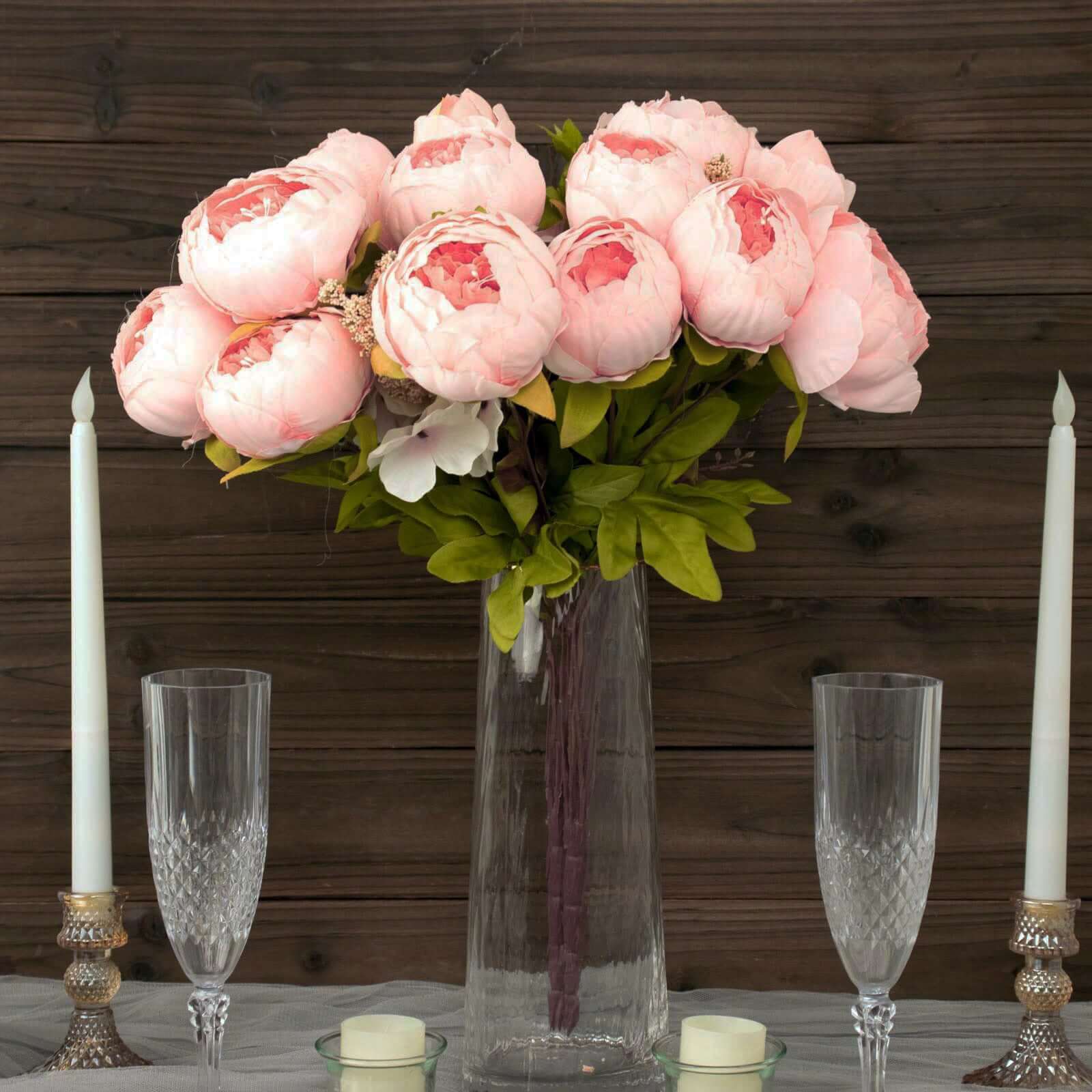 Hot Deal! 2-Pack 19" Pink Artificial Peony Flower Wedding Bouquets, Faux Silk Arrangements