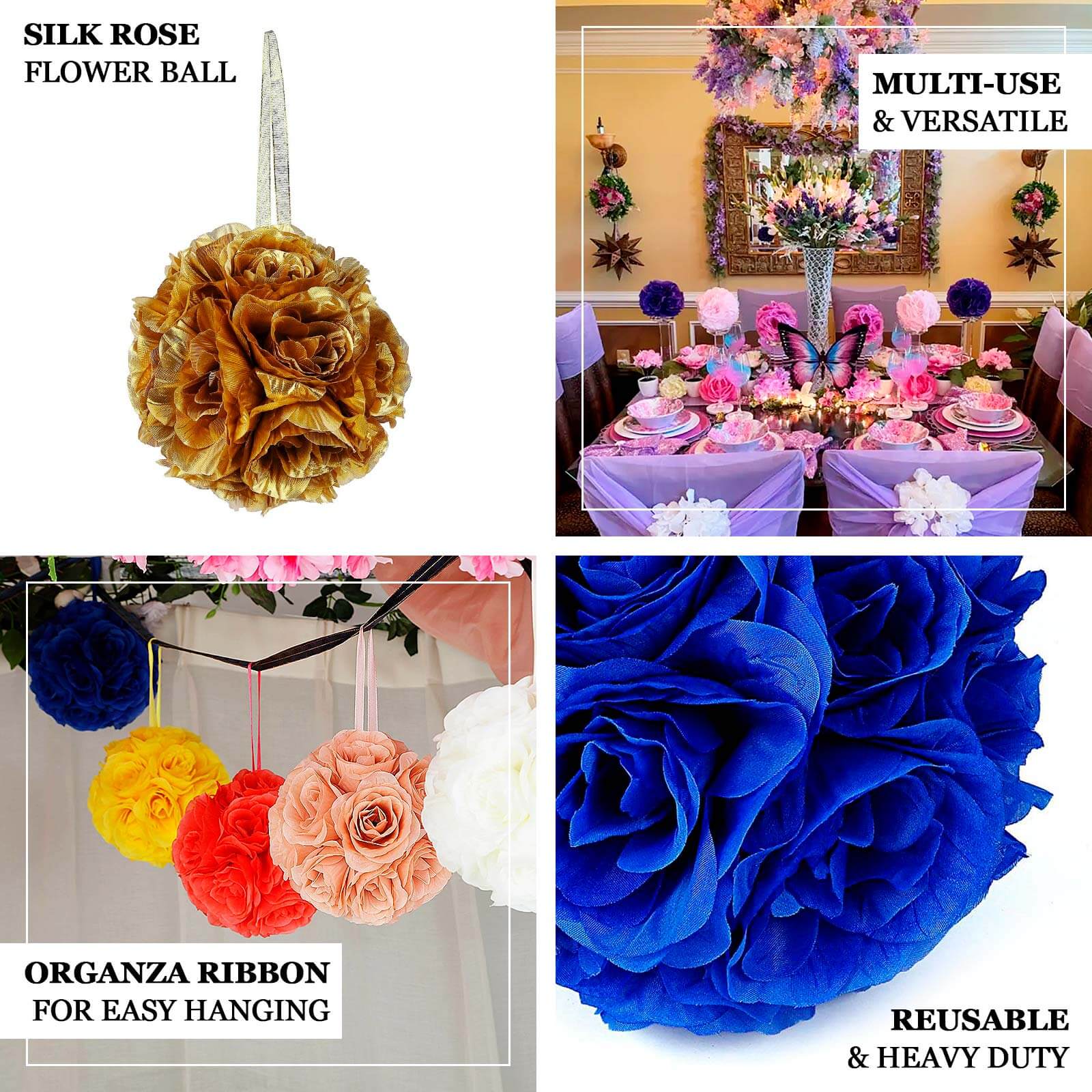 2-Pack 7-Inch Yellow Artificial Silk Rose Kissing Balls, Ideal Faux Flower Decor for Parties