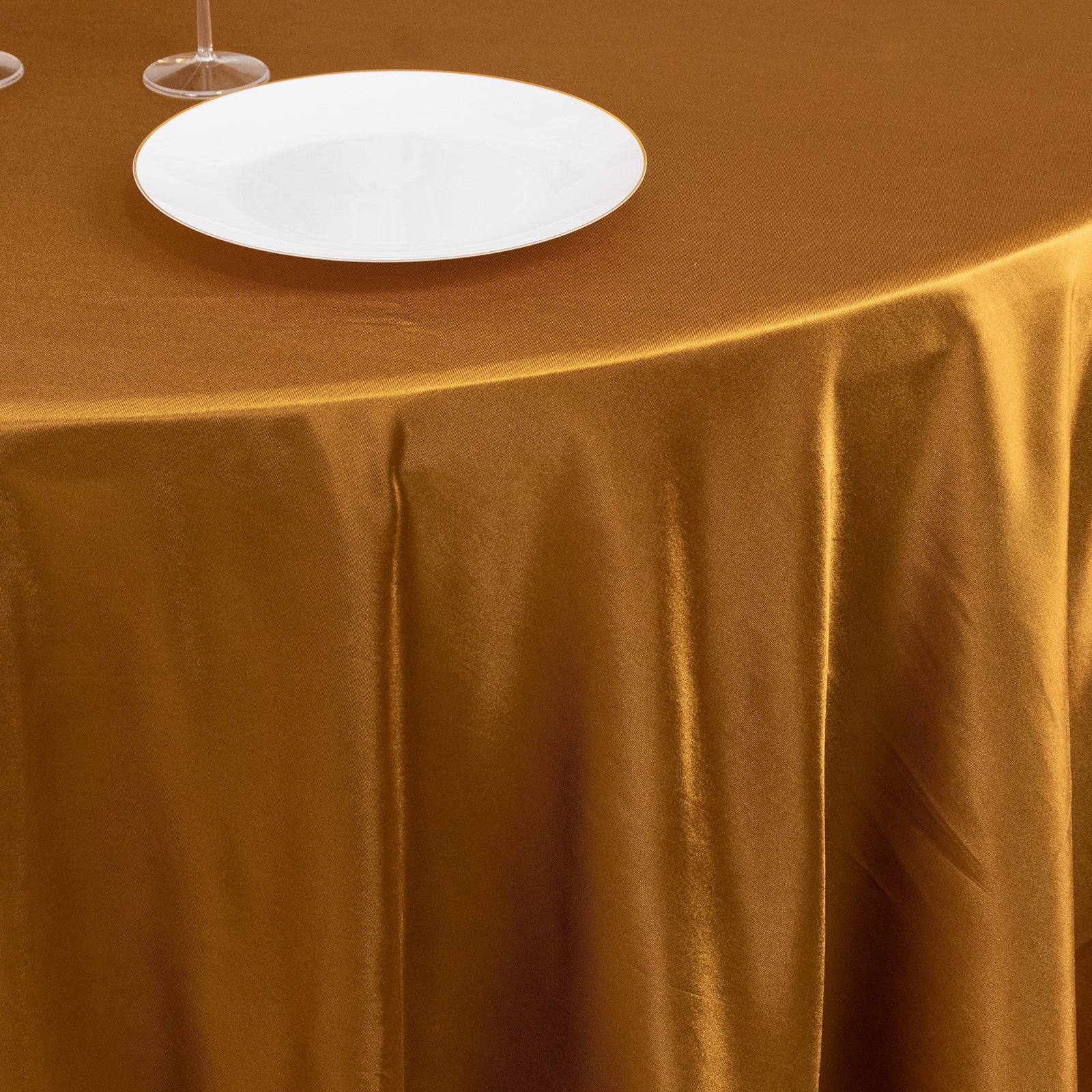 Exclusive Gold Shimmering 108' Round Scuba Tablecloth - Wrinkle & Stain Free for Weddings & Parties