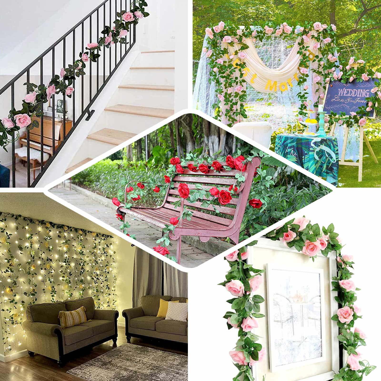 Hot Sale! 6ft Cream Artificial Silk Rose Flower Garland with 20 Roses